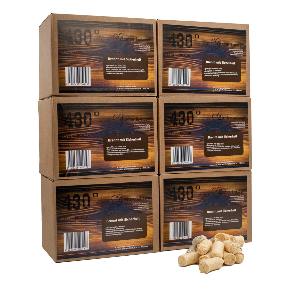 eLab 430° Öko Anzünder - 9 kg ca. 900 STK. - Kaminanzünder, Ofenanzünder, Grillanzünder, Brennholzanzünder, Premium-Holz & Wachs Anzündhilfe - Top Qualität