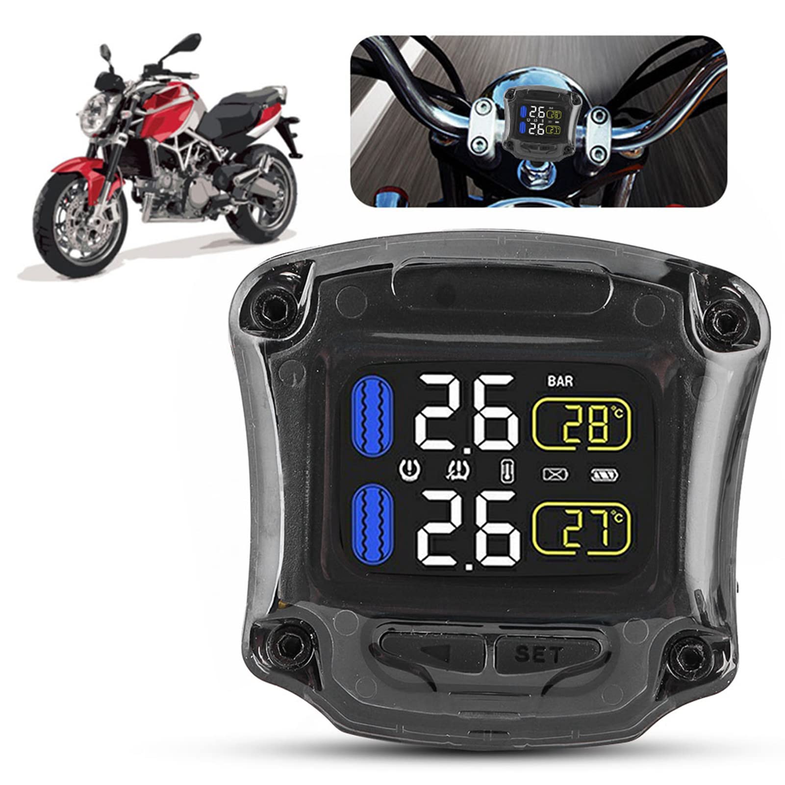 Surveillance de la Pression des pneus de Moto, Pneu avec 2 capteurs externes TPMS