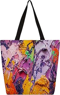 Sacola de lona feminina com pintura a óleo de arco-íris, bolsas grandes para homens com bolsos, sacolas de compras resistentes, sacolas de compras reutilizáveis, bolsa de ombro casual para escola, trabalho, praia, Multicor