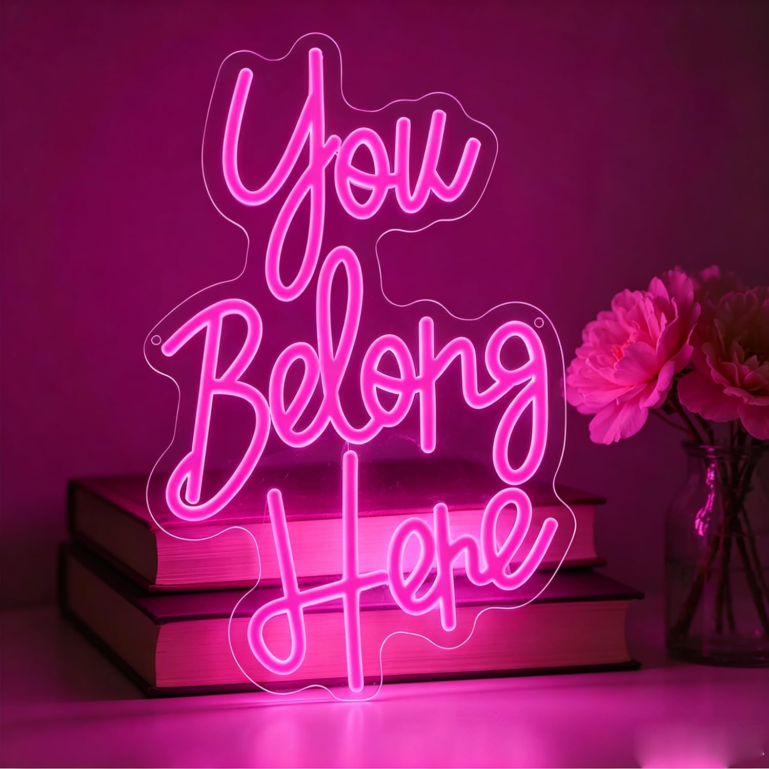 You Belong Here Neon Signs for Wall Decor Neon Light Dimmable USB Powered LED Light Up Signs for Classroom Office Dorm Motivational Company Organize Groups 15.7”X9.8”