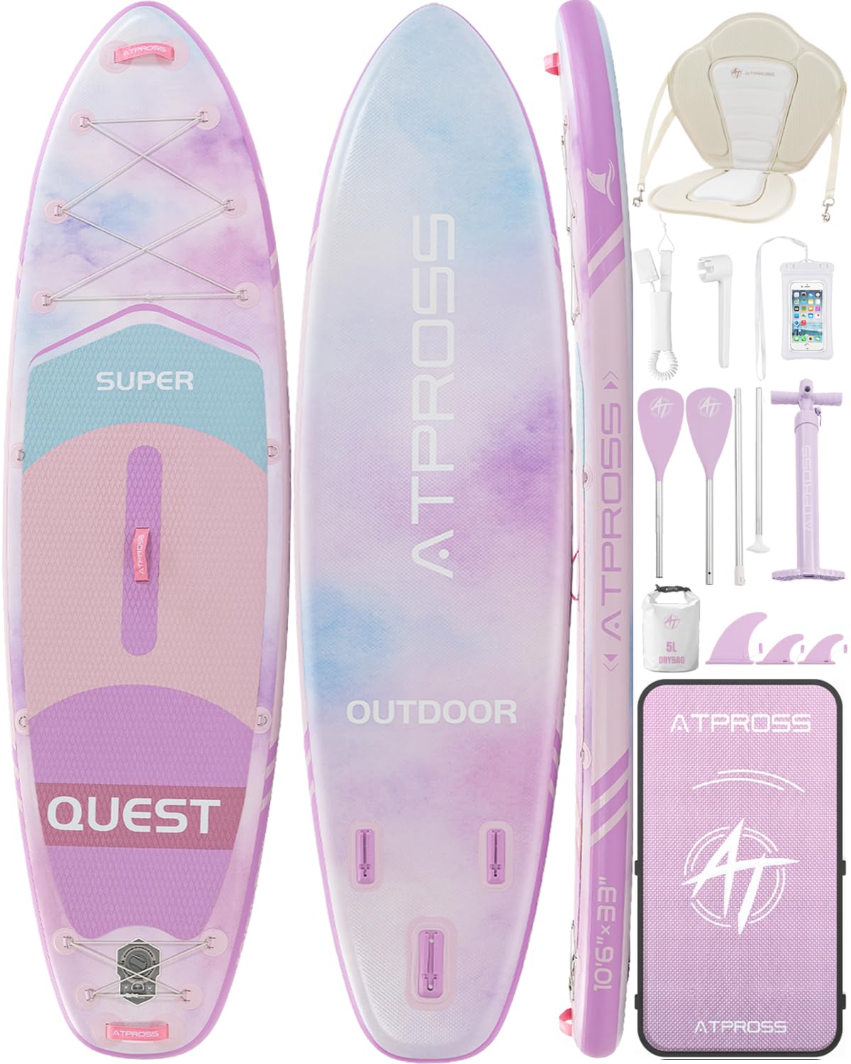 ATPROSS Stand Up Paddling Board, 320cm Stand Up Paddle mit Reichhaltigem Zubehör, SUP Board 200kg Tragkraft mit Eva-Rutschfestem Deck, Aufblasbare Paddleboard Geeignet für Erwachsene