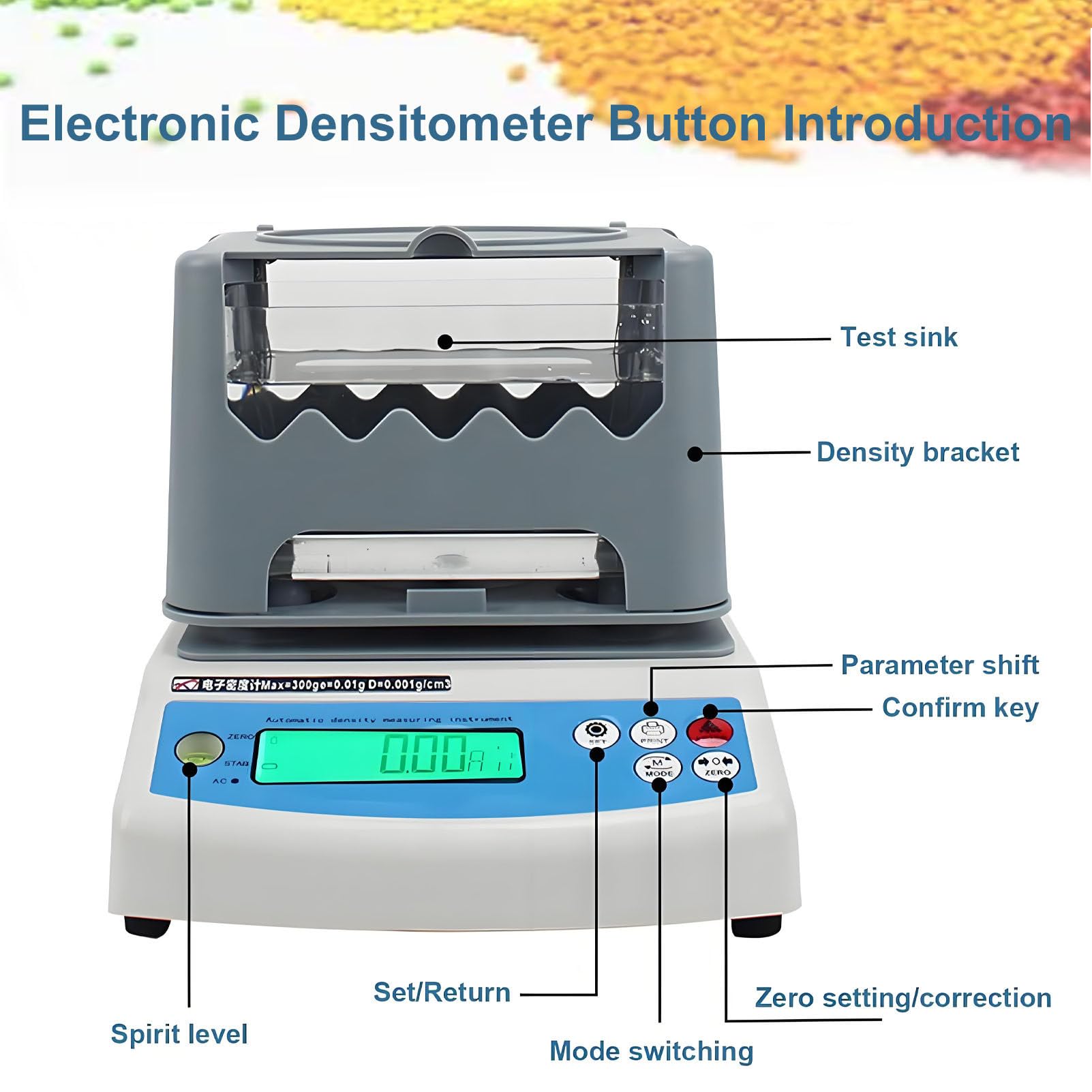 Misuratore elettronico di densità dei Solidi, analizzatore per Test di purezza dell'oro, misuratore elettronico Digitale per Test di purezza dell'oro con Peso Massimo 300G/600G 300g