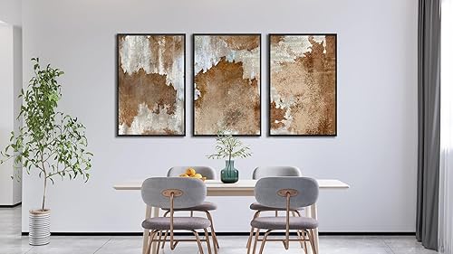 Miniatura 4 de Arte de pared abstracto con marco grande – Cuadros de lienzo enmarcados naturales para sala de estar, impresiones modernas de lienzo retro marrón