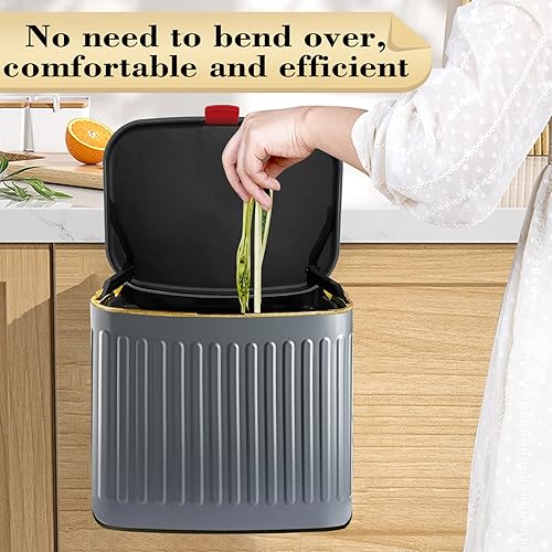 Miniatura 2 de GloDeals Contenedor de compost, contenedor desmontable y de encimera, 4 litros1.06 galones, bote de basura pequeño de acero inoxidable con tapa,