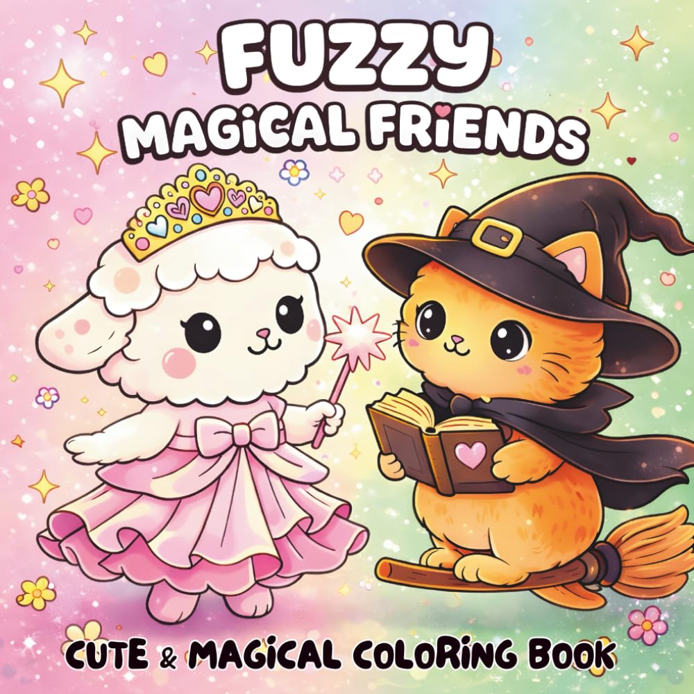 Fuzzy Magical Friends: A Cozy Coloring Book for Kids, Teens and Adults Featuring Adorable Magical Animals, Cute Spells, and Enchanting Moments for Relaxation