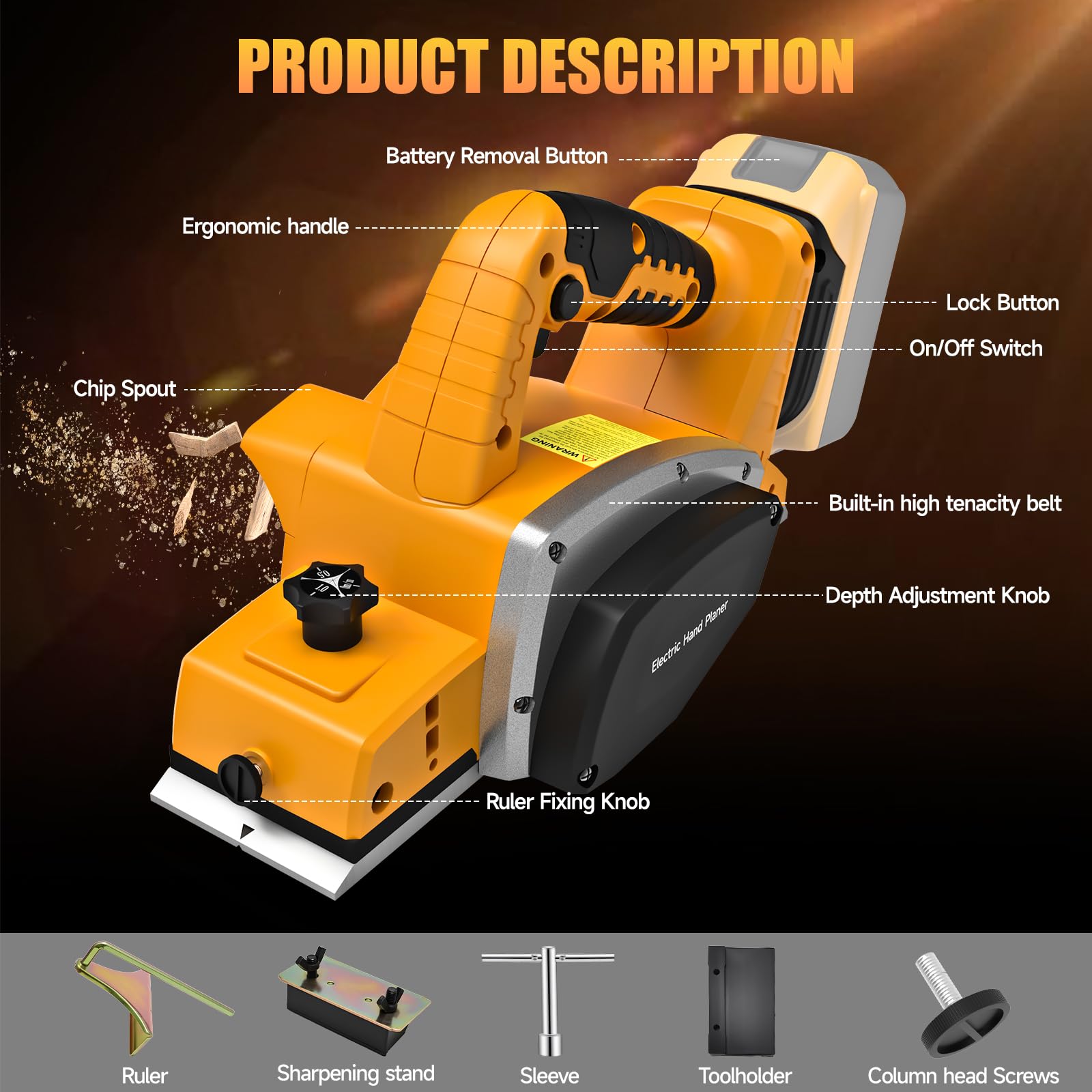 Pialla manuale senza fili per batteria De-walt da 20 V, pialla elettrica per legno da 8,6 cm, 15000 giri/min, con regolazione della profondità e blocco di sicurezza, pialla portatile con motore
