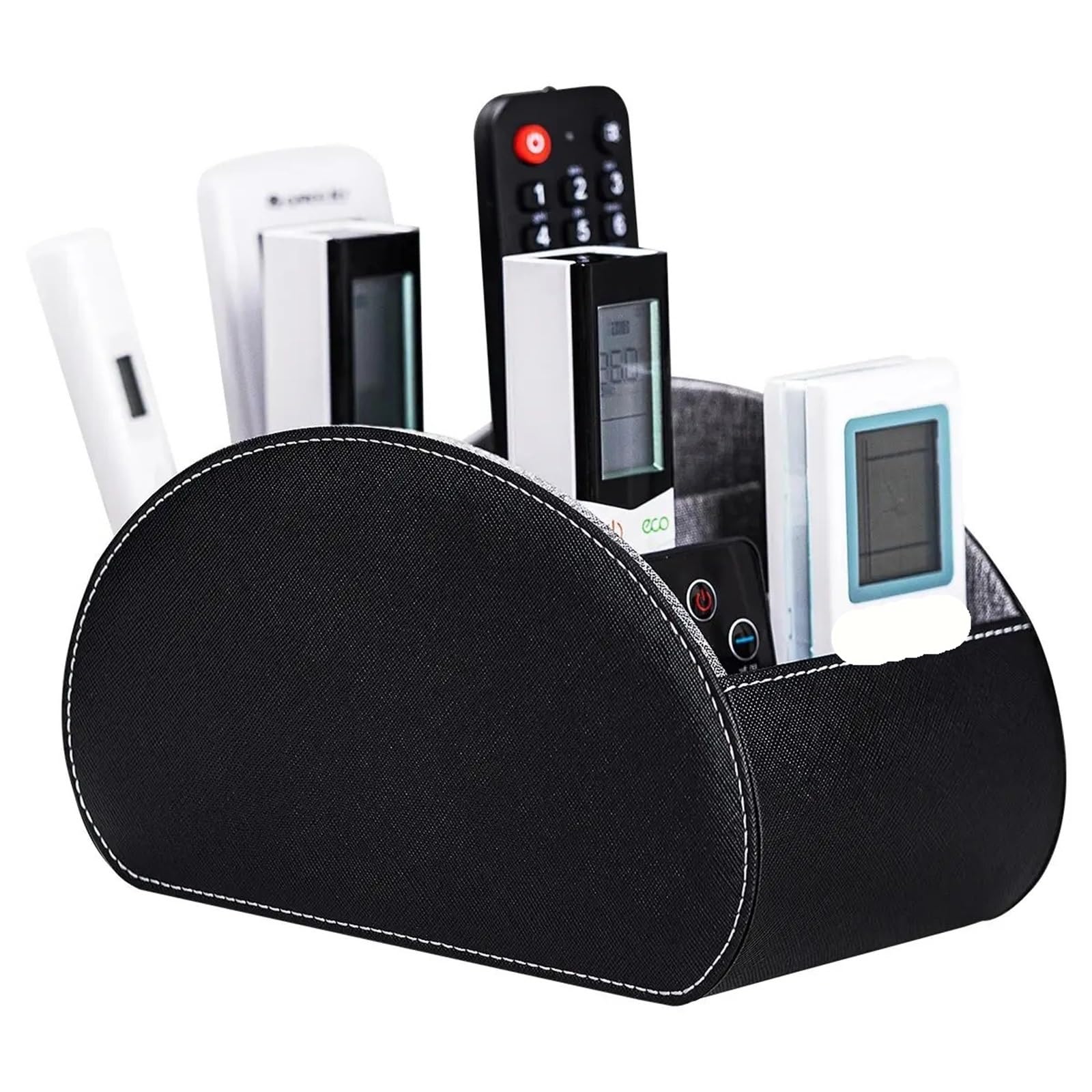 WUYXTO TV Remote Control Holder Organizer Box With Compartment Leather Multi-functional Office Desk Storage Caddy Supplies For Desktop(Black)