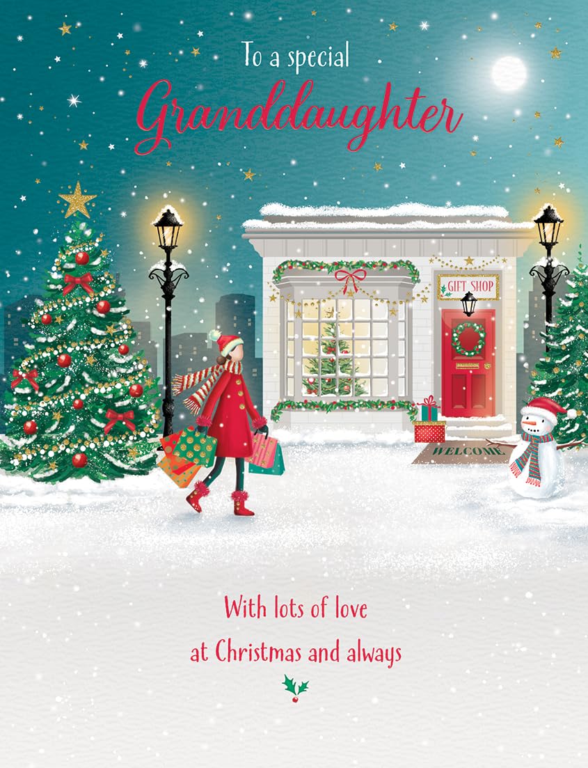 Character Christmas Card, Granddaughter, Shopping - 8 x 6 inches - Piccadilly Greetings