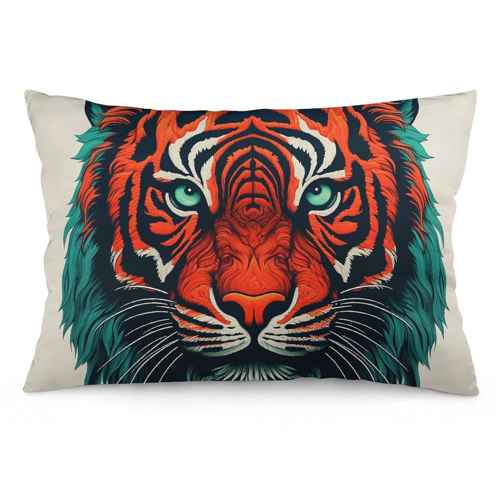 2 Pack Pillow Cases for Hair and Skin, Soft Breathable Pillow Case Covers with Hidden Zipper, Red Tiger Face Pillowcase 12 "x20 Pillow Covers for Sleeping Gift