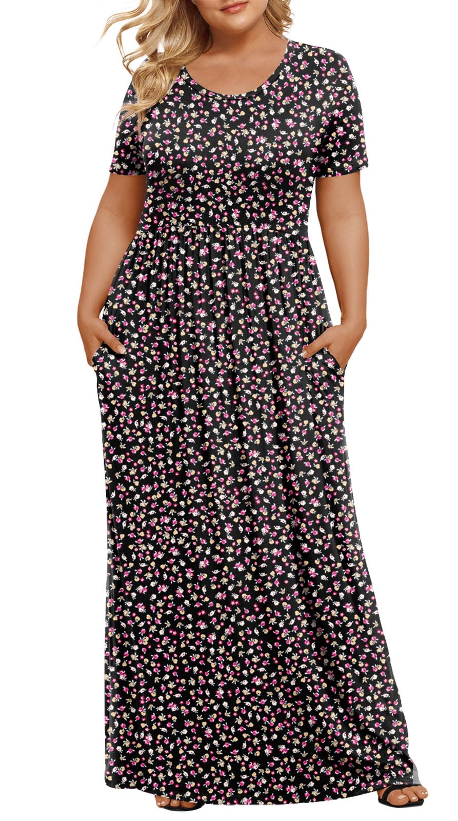 LONGYUAN Women's Plus Size Maxi Dresses Summer Short Sleeve Casual Long Dress 2026 XL-6XL