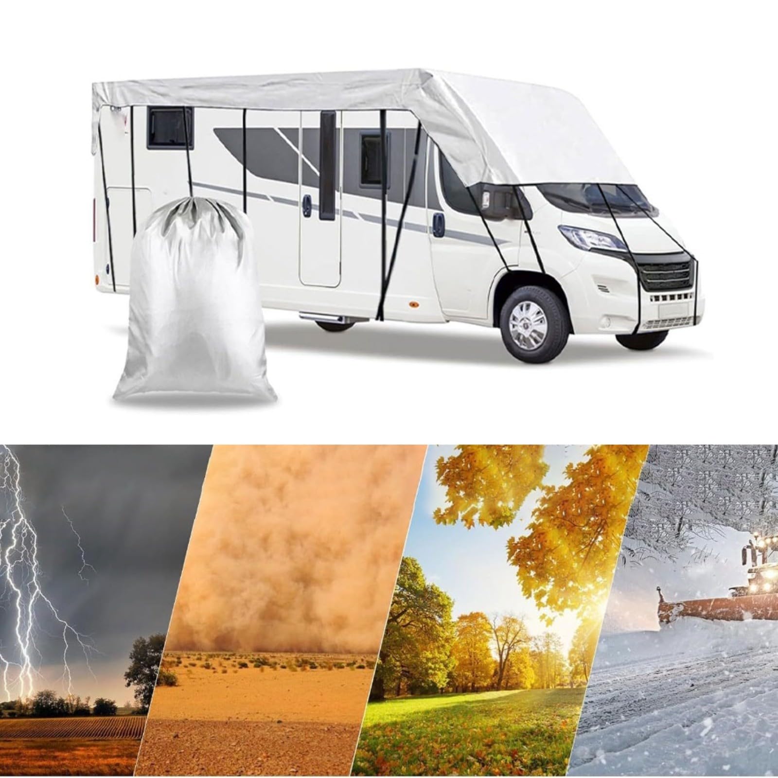 Cubierta de techo para caravana de 6,5 a 8,5 m, lona Oxford 210D, impermeable, protección solar para nieve, camión, remolque (6,5 x 3 m)
