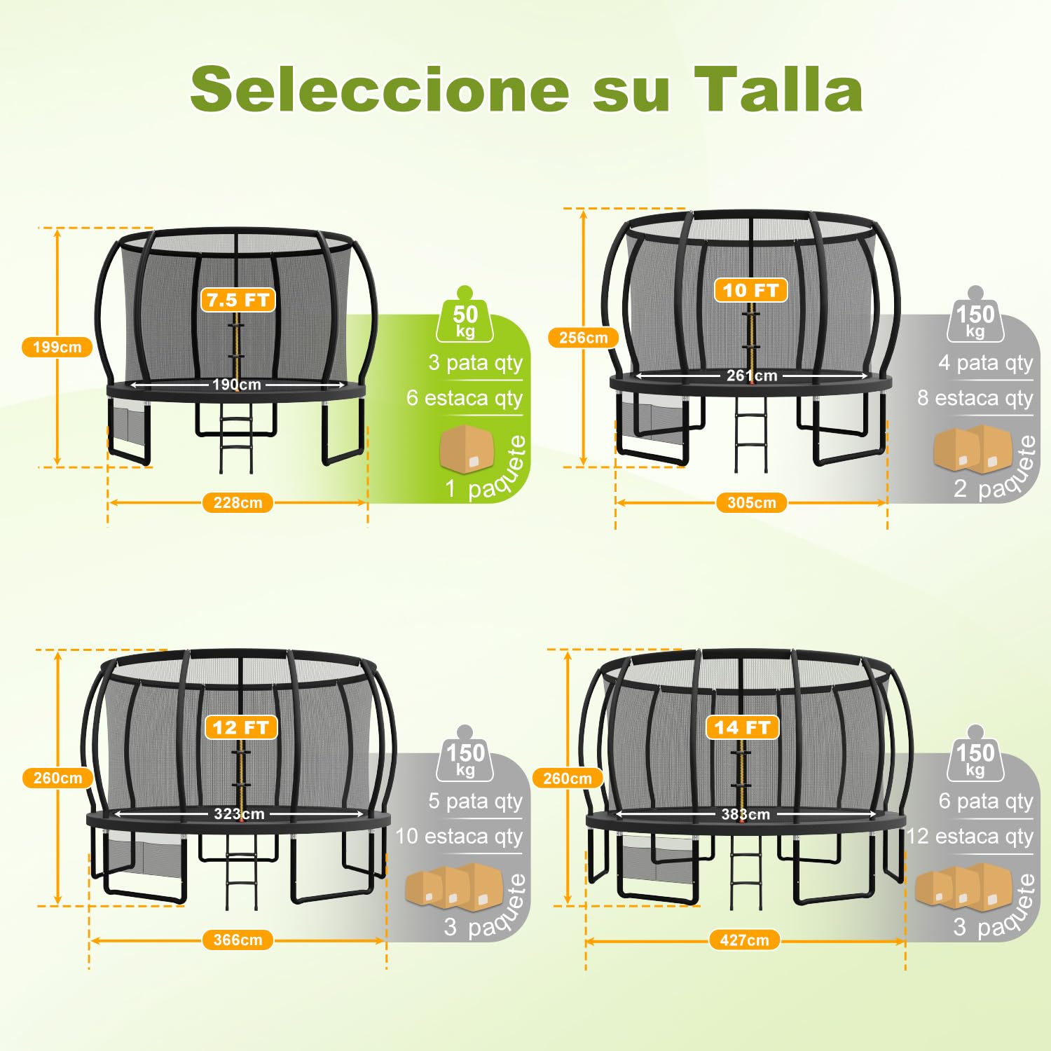 Devoko Trampolín Exterior Calabaza Ø 228-427 cm GS Red Seguridad Escalera 150 kg