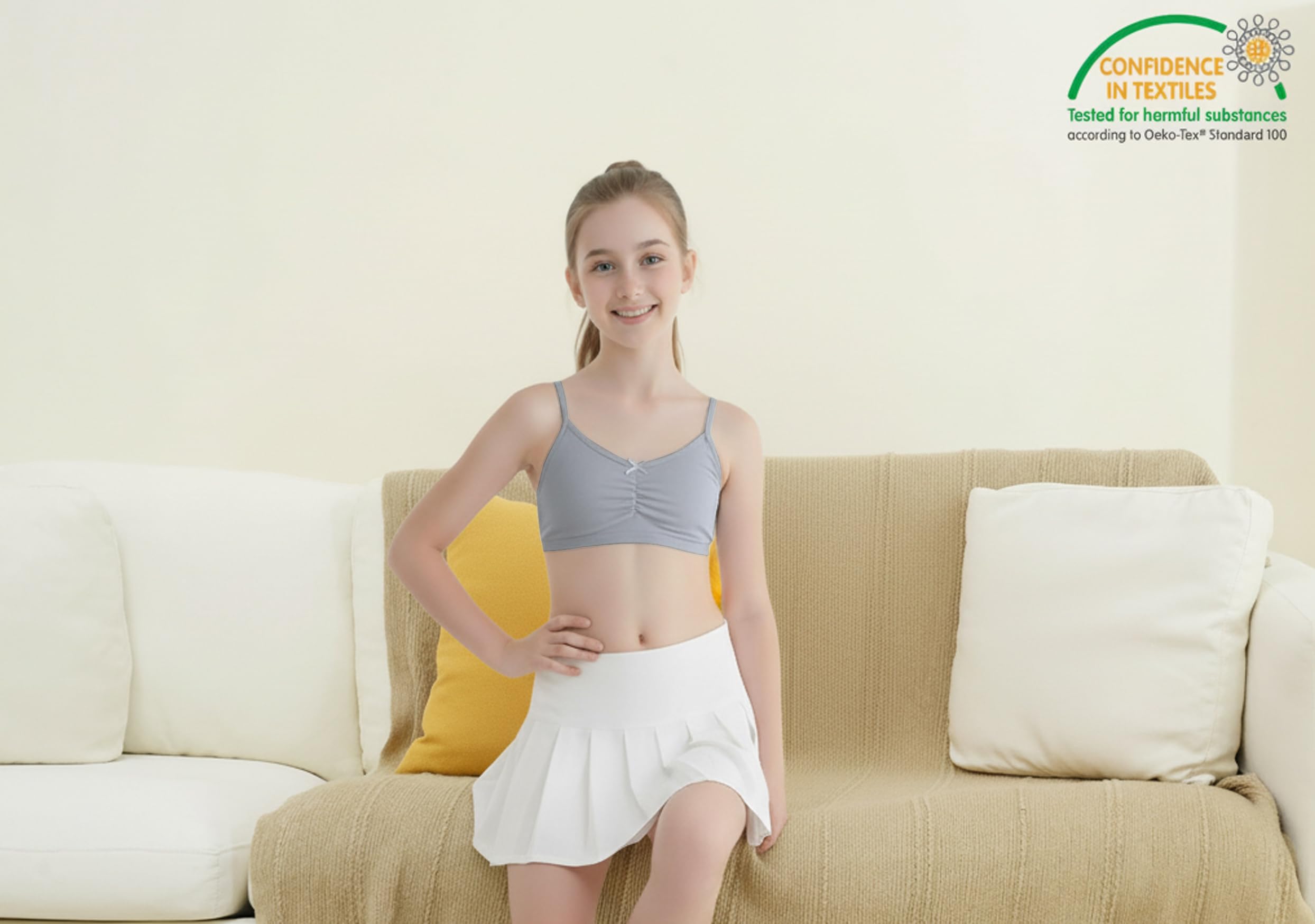 LOREZA ® Confezione da 5 Reggiseni Ragazza in Cotone Senza Ferretto, 10–17 Anni