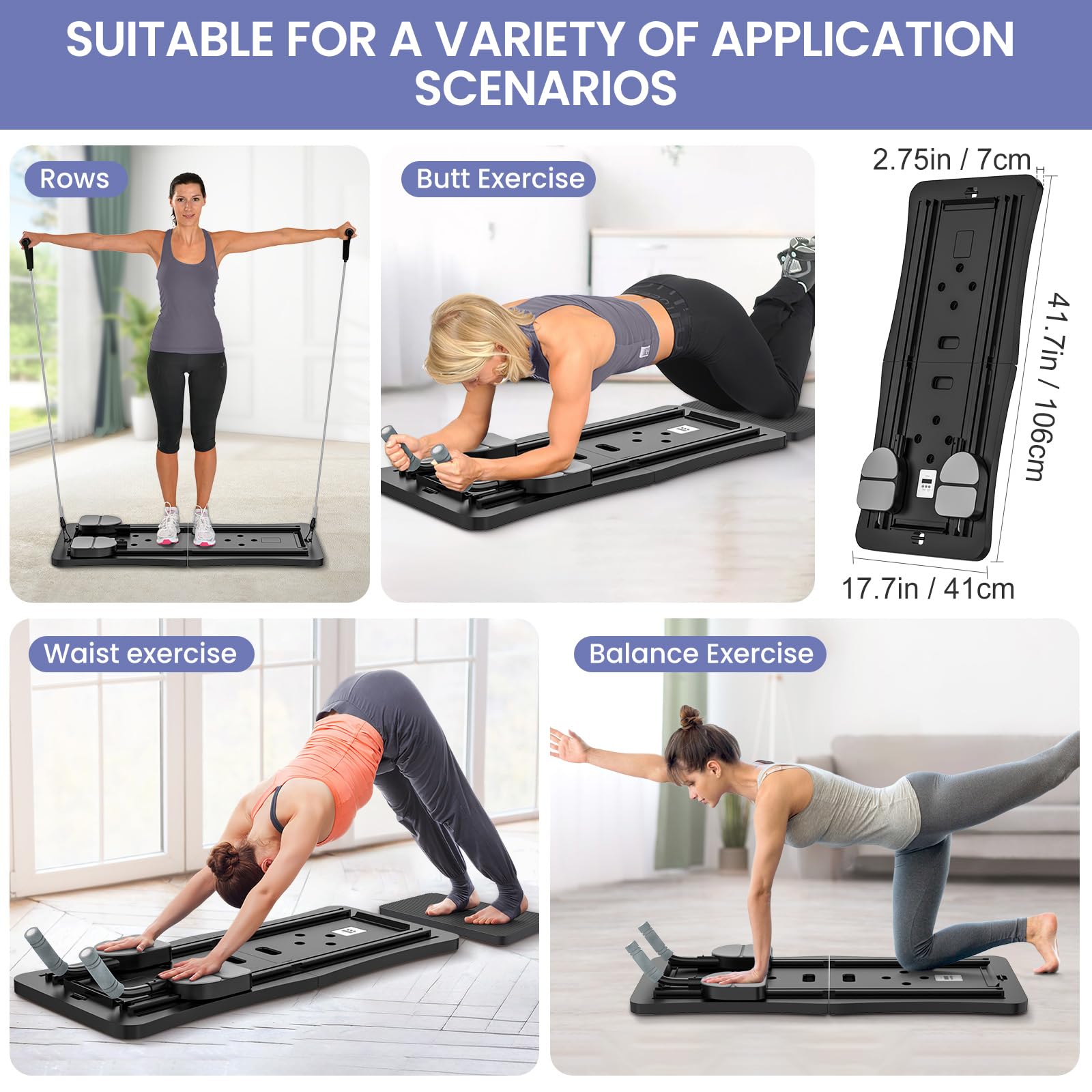 Pilates Reformer, 5 in 1 Pilates Board Pieghevole con Timer e Porta Cellulare, Macchina per Pilates Tavola Addominale Multifunzionale, Set di Pilates Reformer per Casa e Palestra