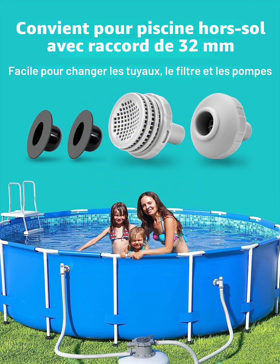 Pipihome Kit de pièces de Rechange d'entrée et de Sortie d'eau de Piscine Hors, Pièce de Rechange pour Accessoires de Piscine Intex/Coleman(1 Set)