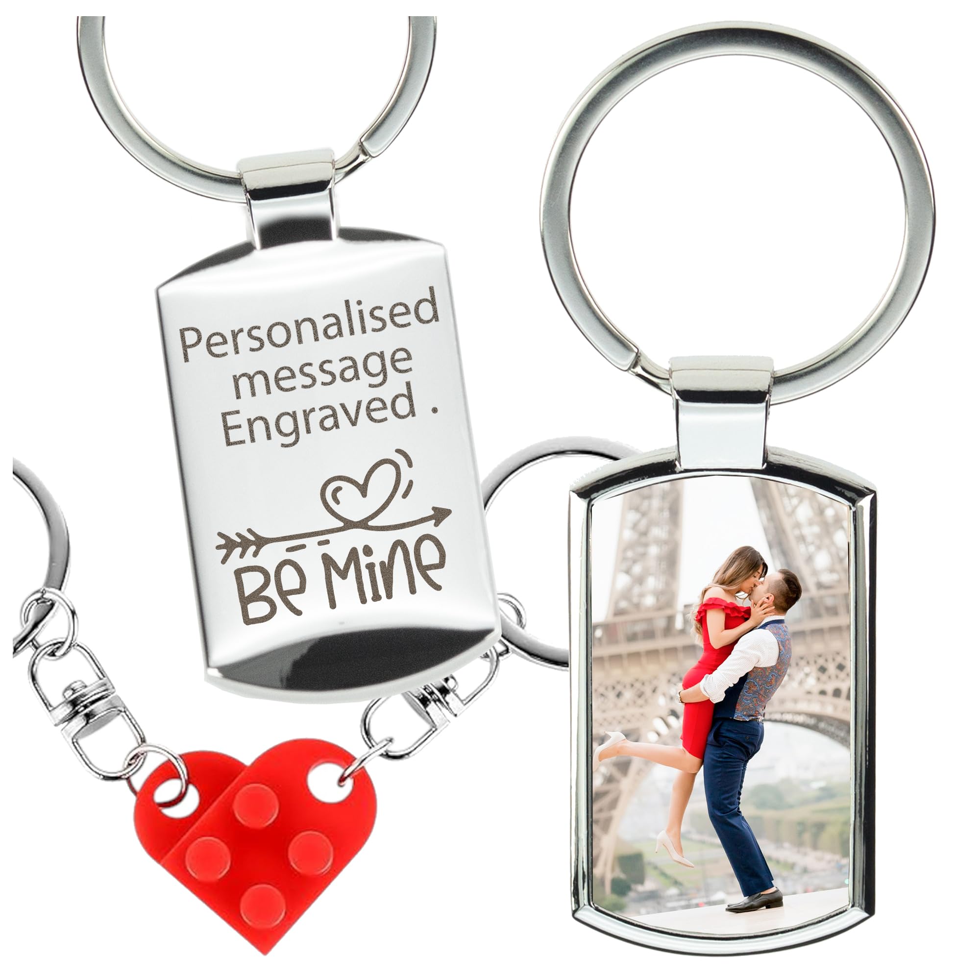 Personalised Photo Keyring with Custom Engraving - Double Sided Metal Picture Keychain - Customisable Anniversary, Birthday, Valentine's Gift - Memorial Keepsake for Men & Women, personalized keychain