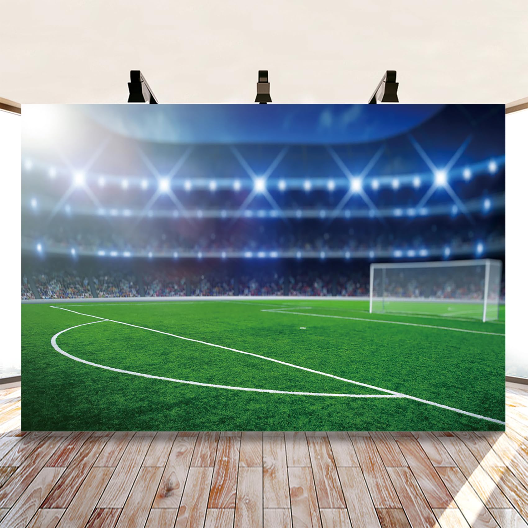 Toile De Fond Anniversaire Football 2,1x1,5m - Décoration Fête, Terrain Vert, Idéal Pour Photos Et Décoration Murale - 2