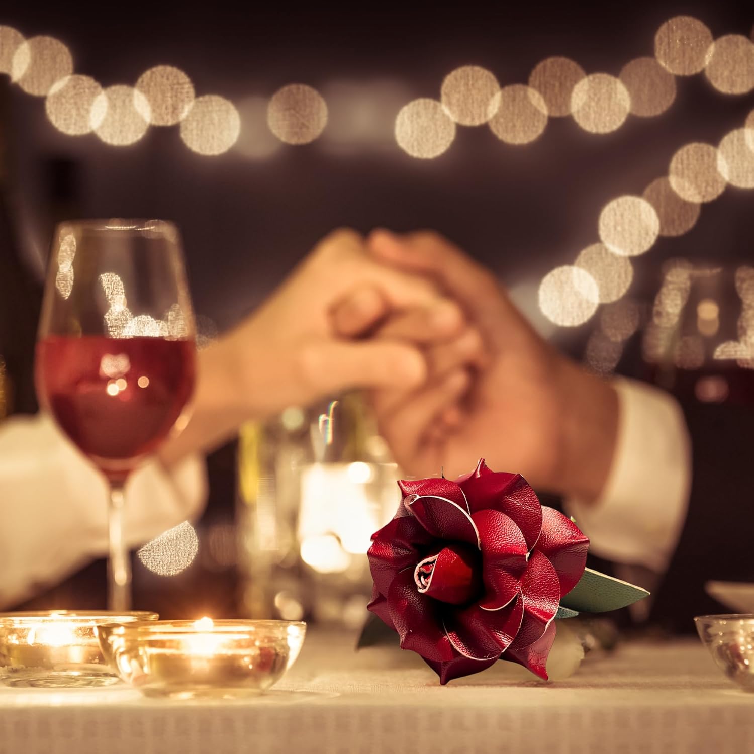 Camellia Bees Leather Rose Gift for Her Him - Handmade Genuine Leather Flower for 3rd Anniversary, Third Year Wedding, Valentines Day, Mothers Day - Forever Rose Gift for Wife Girlfriend (Burgundy)