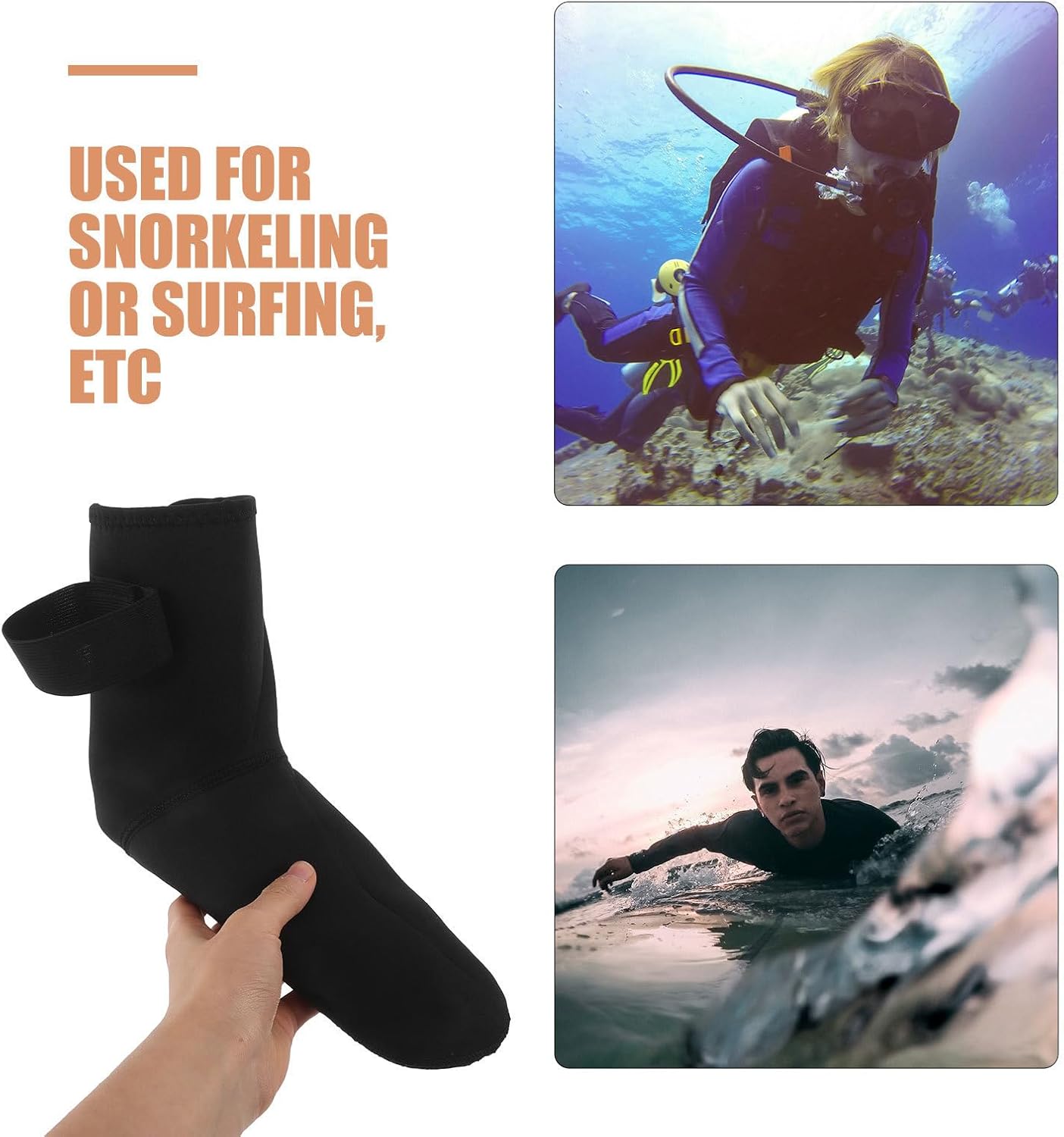 Amosfun Thermal Swim Socks Neoprene Beach Socks 2mm Thick Mid Calf Length with Windproof Protection and Ankle Support for Cold Water Swimming and Kayaking