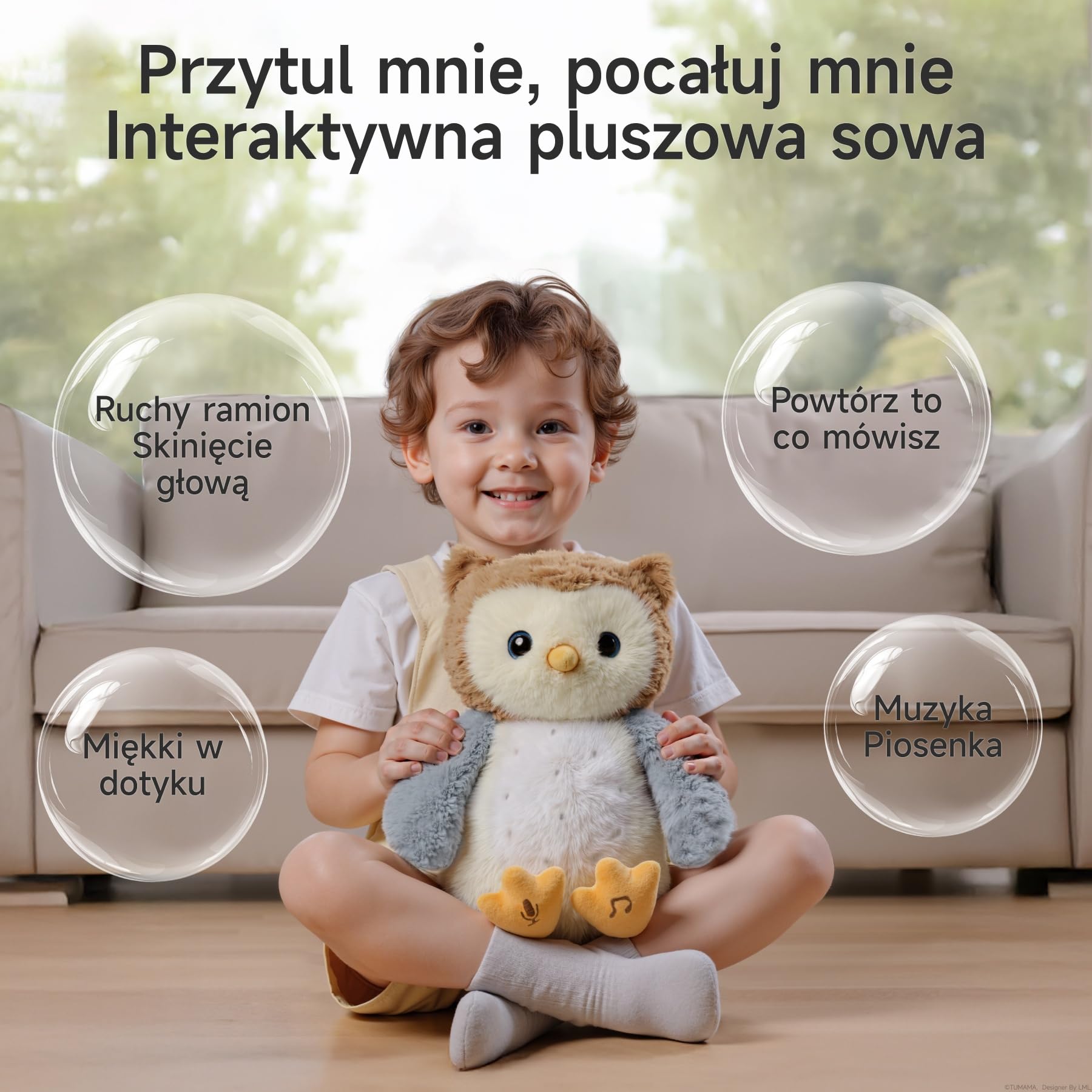Interaktywna Sowa Zabawka Pluszowa, Elektryczna Pluszak Sowa z Dźwiękiem i Muzyczna, Mówi Powtarza Pluszowy, Przytulanka Prezent dla Dzieci