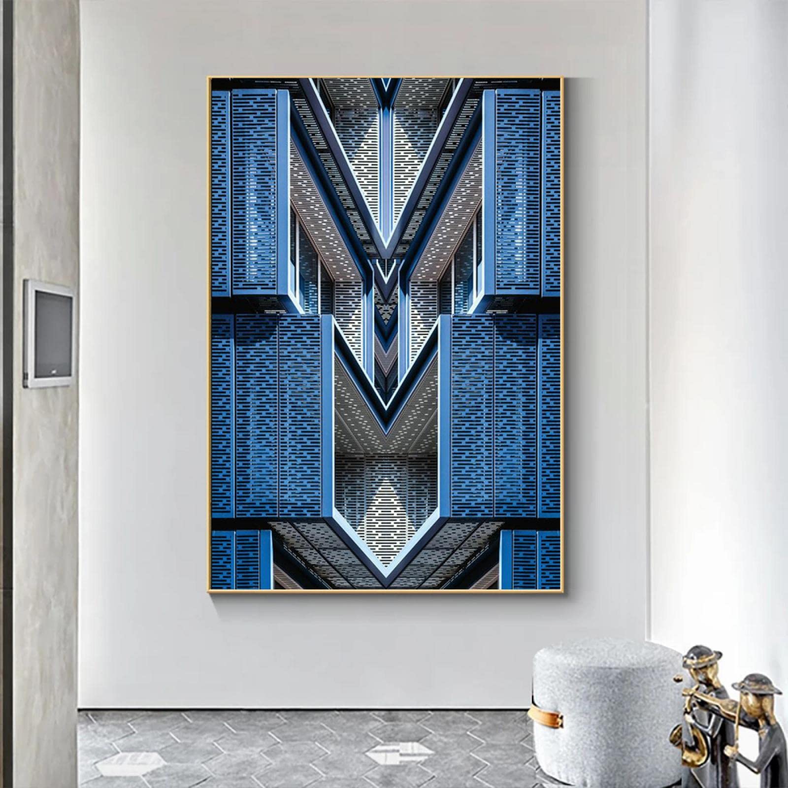 Impression sur toile abstrait géométrique bleu affiche salon 50x70 - 8