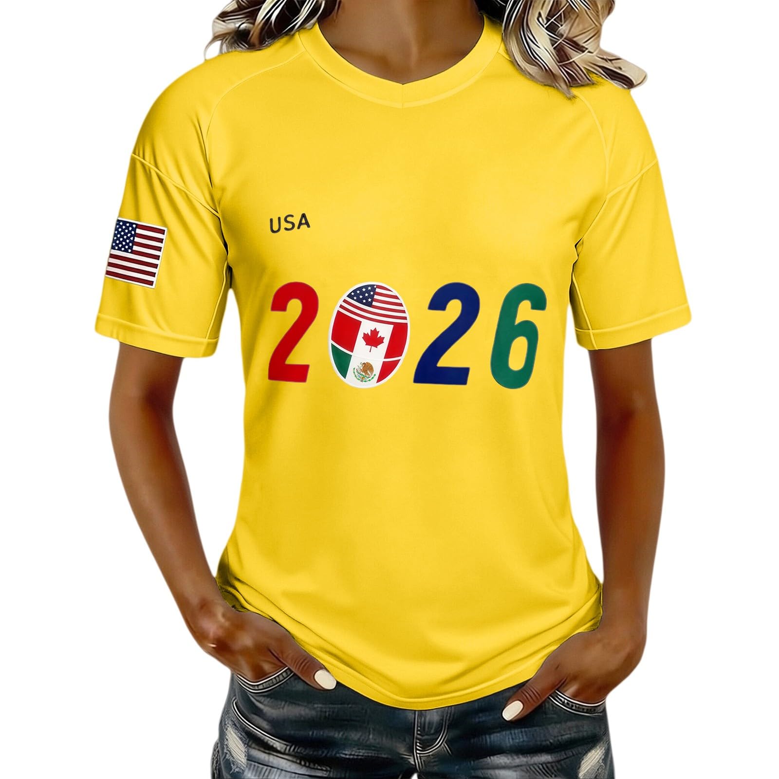 World Cup 2026 Football T-Shirt England Football Shirts Clear Printed Lightweight Tops Sports Jerseys Tshirt Breathable Comfortable Clothing (Yellow, XL)