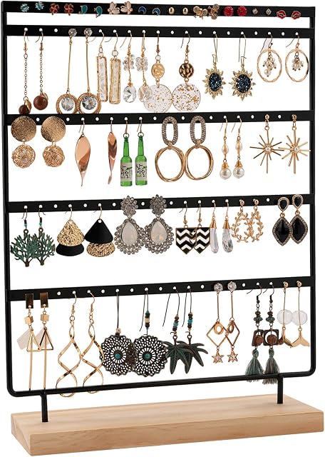 QILICZ 100 Holes Earring Stand Holder 5-Tier Earring Organizer Earring Display Stand Rack Jewellery Stand Holder Organizer Tower with Tray for Earrings Studs (Black)