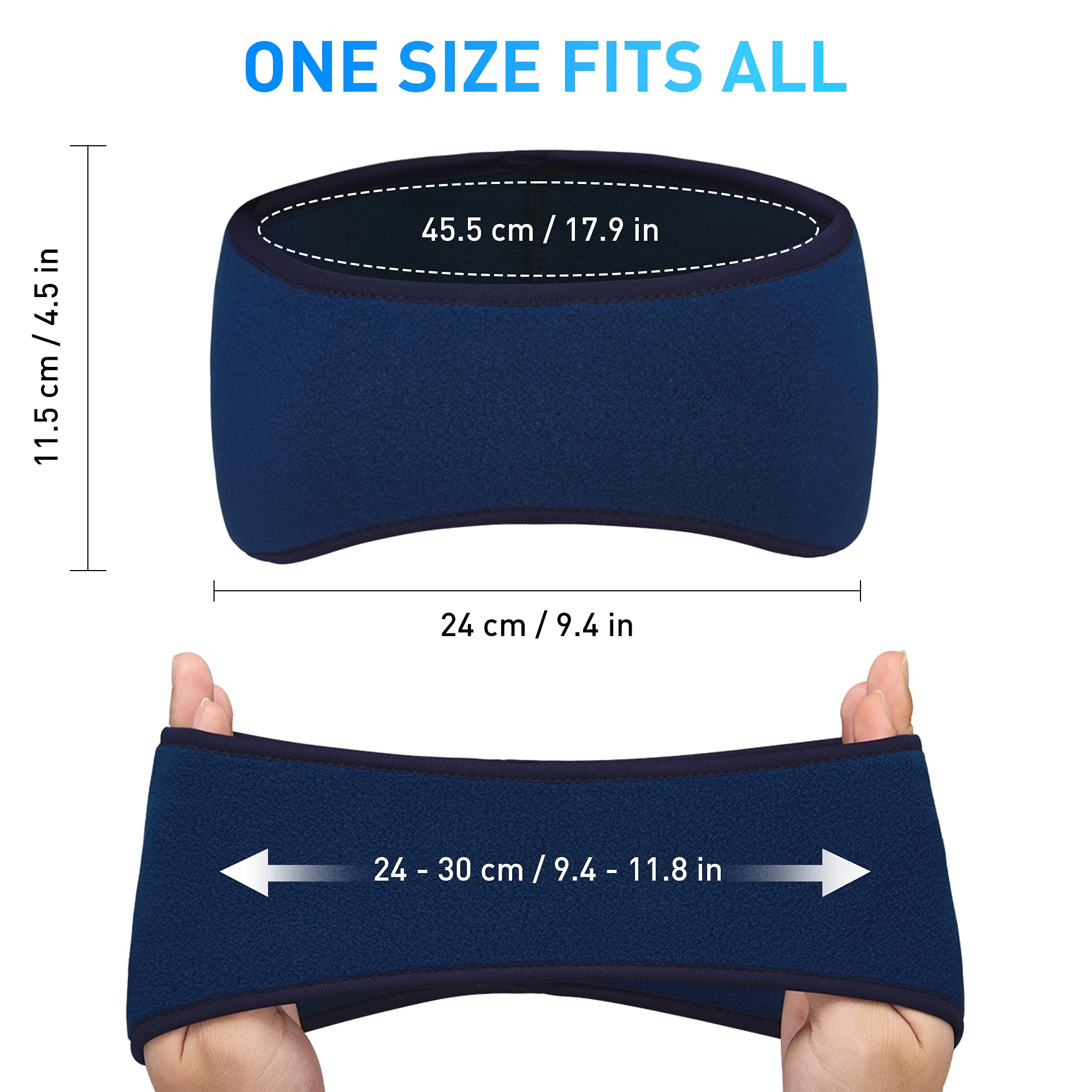 Arcweg 2PCS Sport Headbands for Women Men Polar Fleece Full Cover Ear Winter Warmers Stretchy Unisex Sweatband Non-Slip Hairband Outdoors Head Wrap for Running Cycling Skiing 2