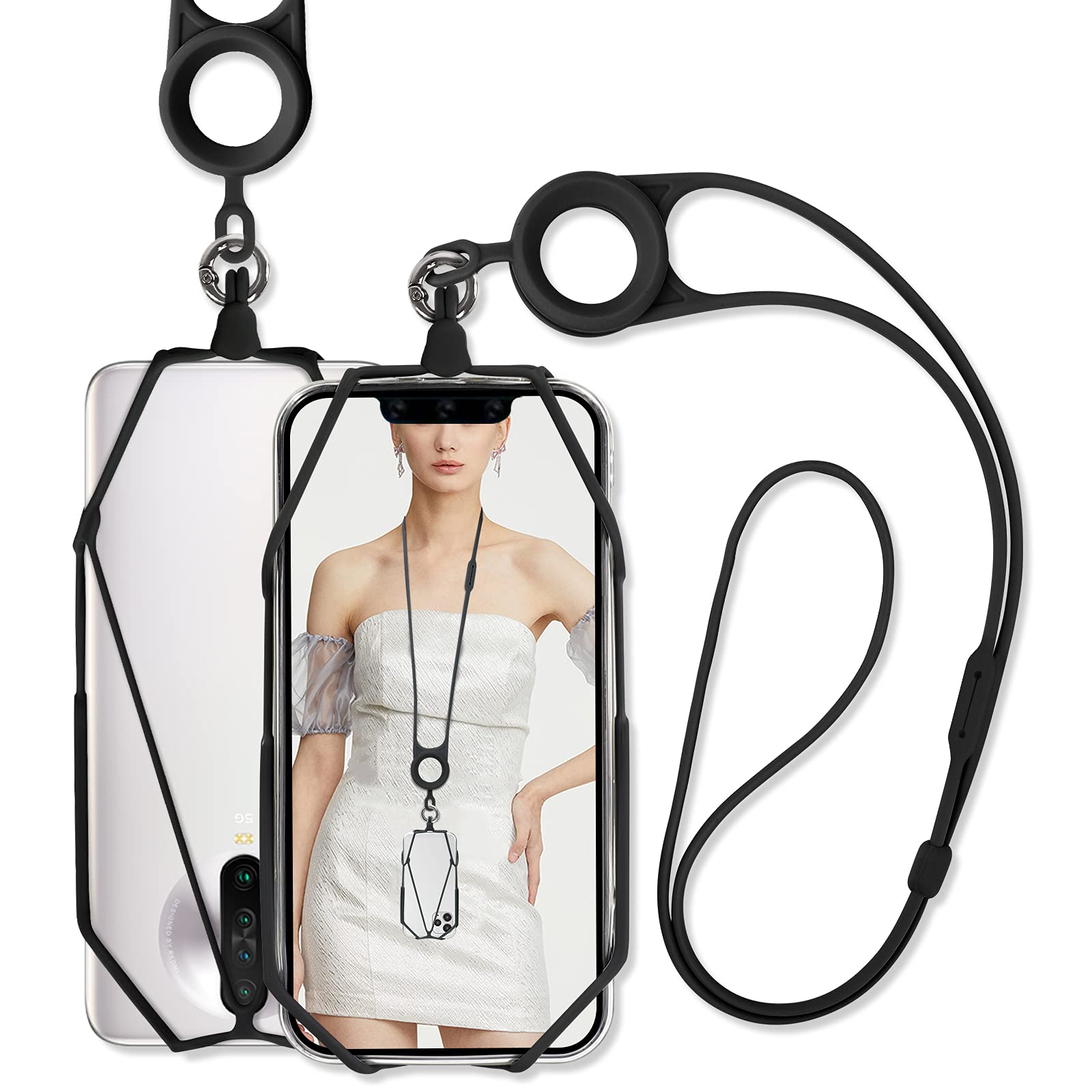 takyu Crossbody Phone Lanyard, Adjustable Silicone Neck Strap Necklace Phone Lasso Compatible with 4.7-7.1 inch phones (Black)