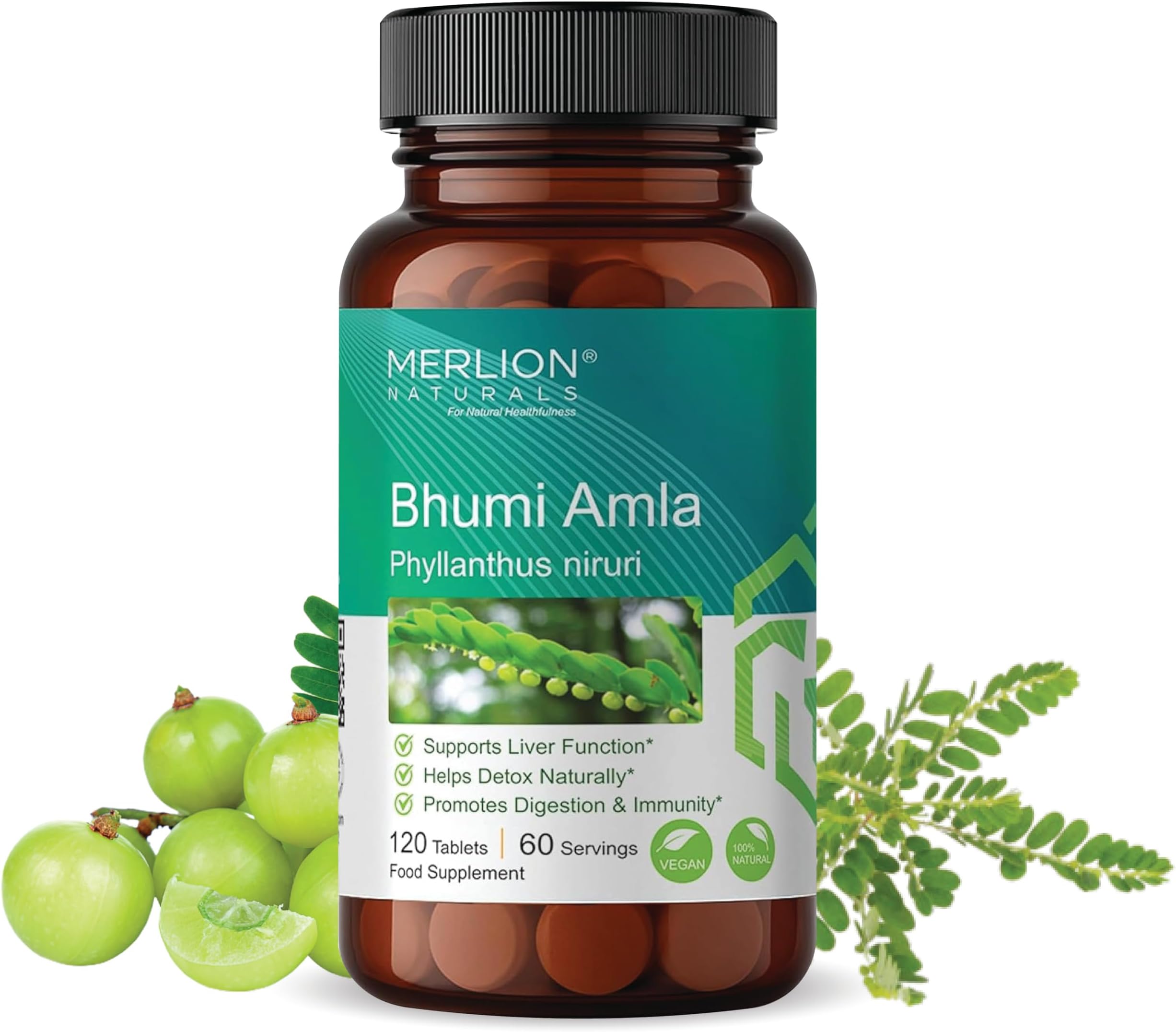 Merlion Naturals Bhumi Amla Tablets, Phyllanthus niruri, 500mg (120 Tablets)