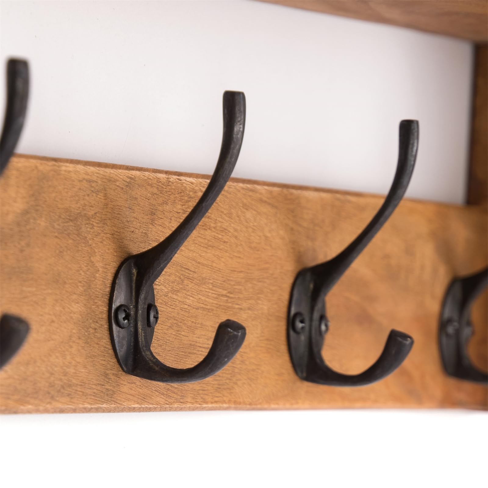 Appendiabiti Da Parete In Legno Di Mogano Gerda – 50 Cm Con 5 Ganci E Ripiano – Fatto A Mano - 4