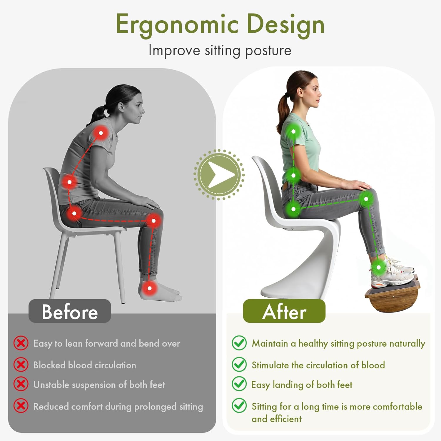 Ergonomic Wooden Footrest for Under Desk,Foot Rest with Anti-Slip Surface,Comfortable Desk Foot Stool for Office Home Gaming,Improve Posture & Promote Blood Circulation - Image 2