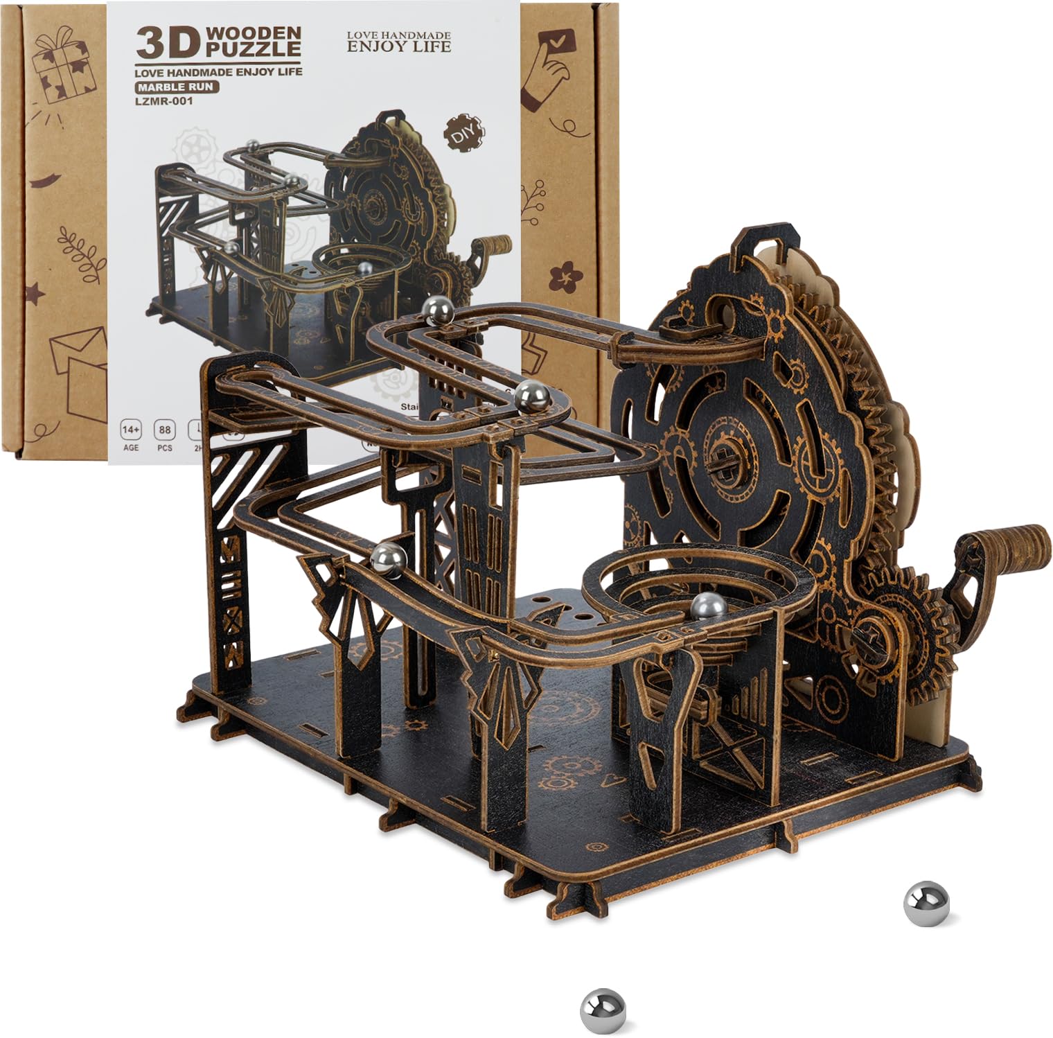 Puzzle in legno 3D per adulti, kit di modellini meccanici per marmi da costruire, puzzle in legno fai da te con 6 biglie d'acciaio, regali di compleanno unici per donne e uomini
