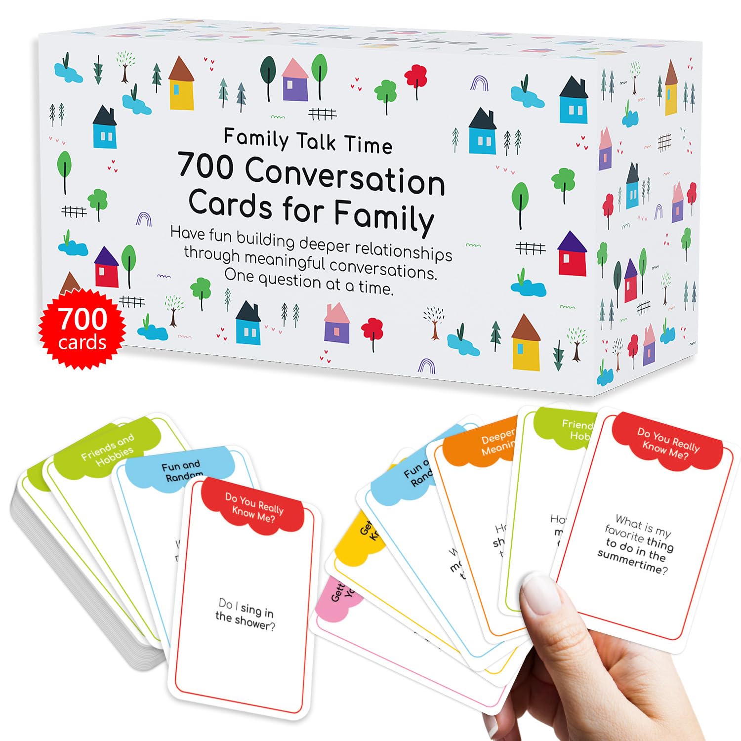 TALKWISE 700 Family Conversation Cards, Fun Conversation Starters for Families, Play Dinner Table Games, Family Talking Cards, Color-Coded Across 6 Topics, Take Anywhere