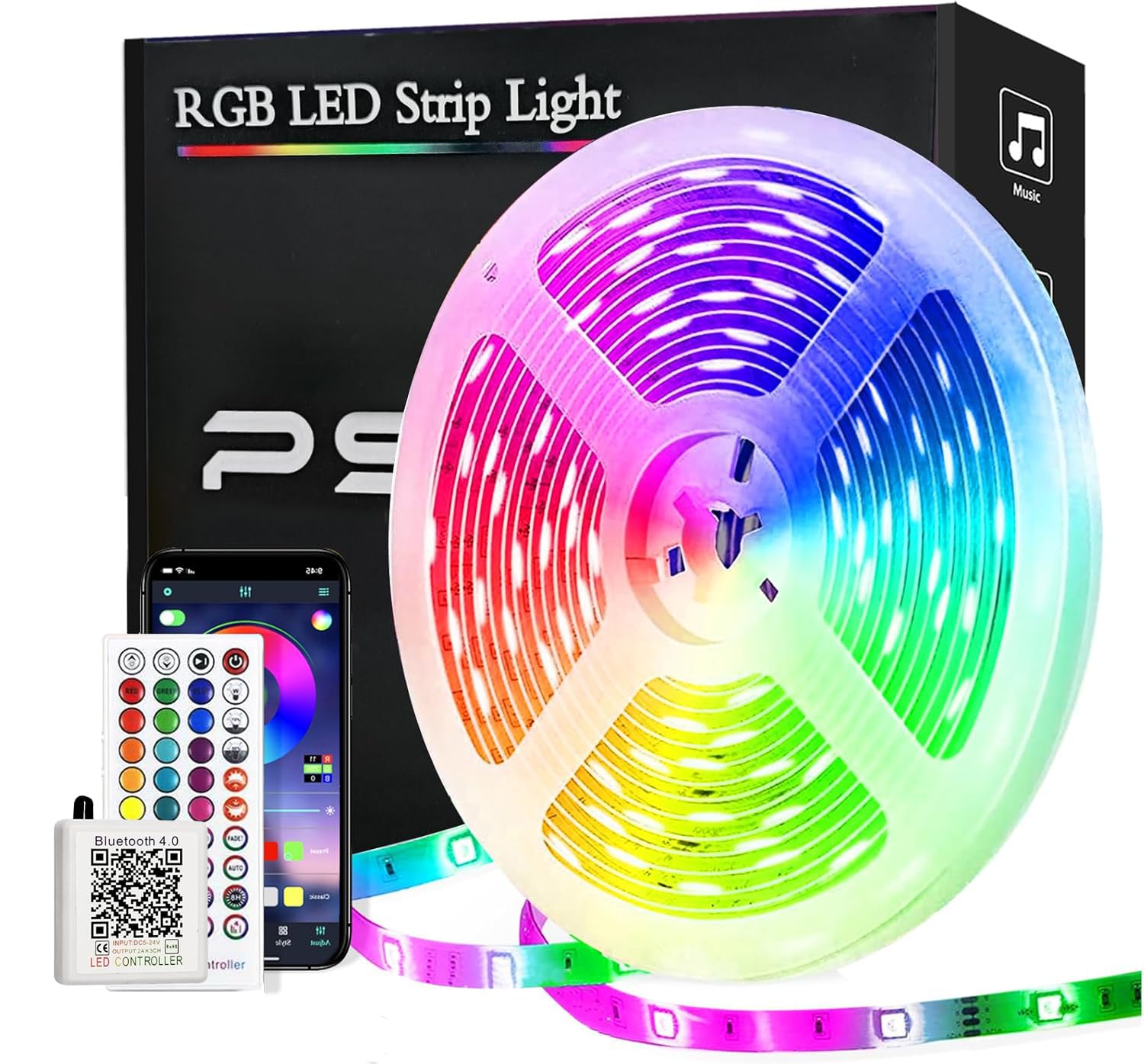 PSTAR PSTAR Led Strip Lights 15m, Led Lights with App Control Remote, Smart Music Sync Color, Flexible LED Lights for Bedroom Home Party Kitchen Decoration Christmas