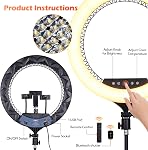 GWO 18 inch LED Ring Light with Tripod Stand 6000K Dimmable Makeup Selfie Light with Touch Panel Phone Holders for YouTube Vlog Video Shooting Include Carrying Bag and Remote Control CRI>90