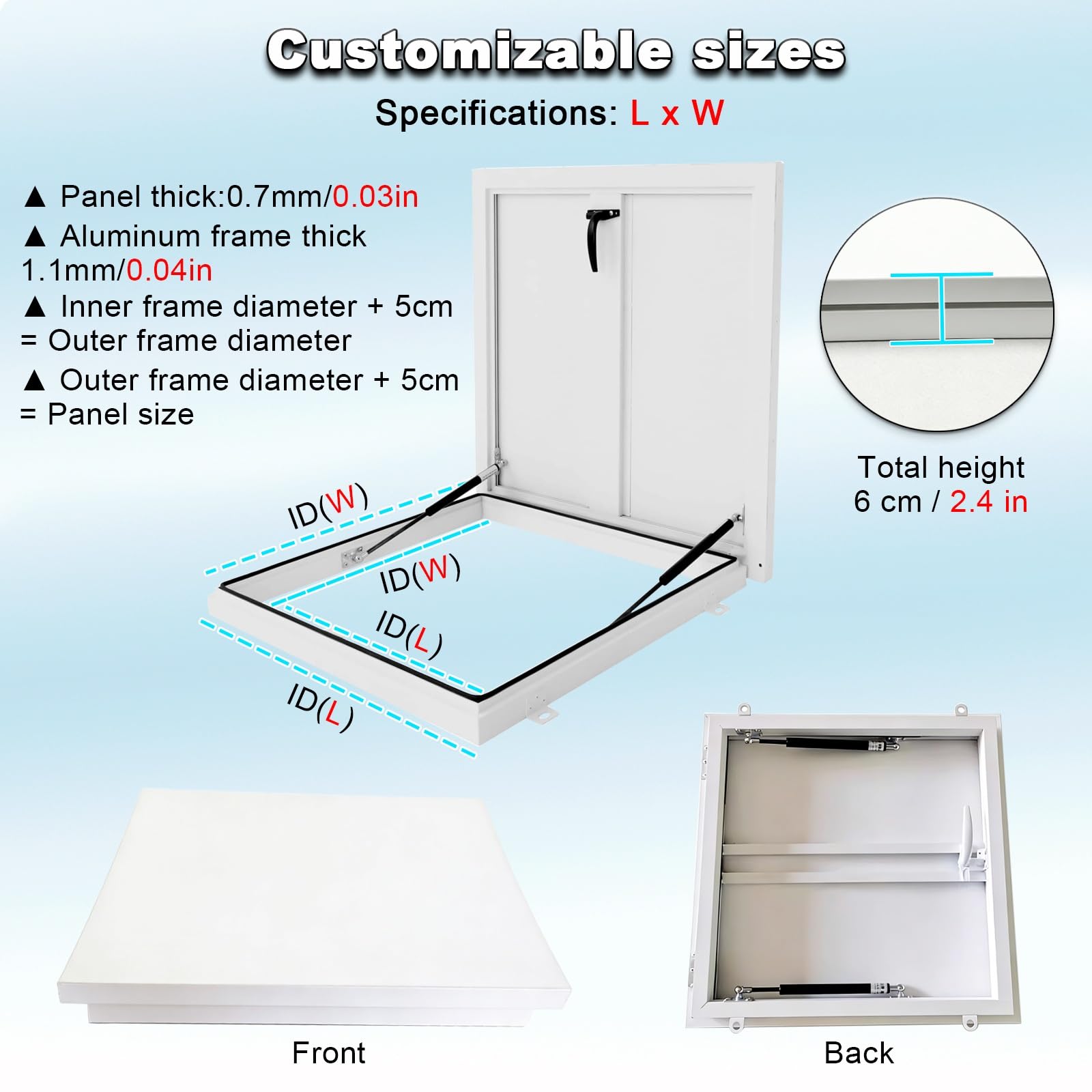 Cubierta de acceso personalizable de alta resistencia, color blanco, panel de acceso para techo de fácil apertura (34 x 38 pulgadas) para uso comercial, solución duradera y segura de acceso al techo
