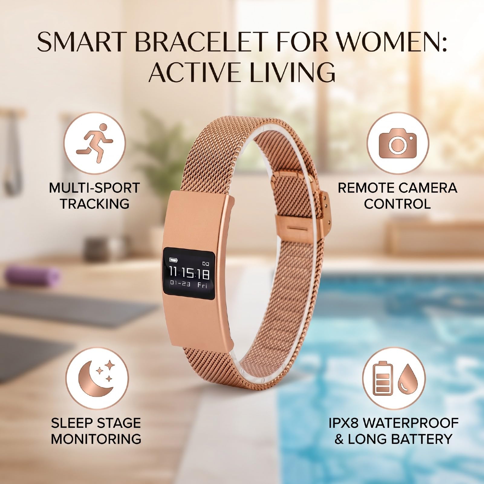 Topiky Bracelet connecté Intelligent pour Femme Homme, Tracker Fitness | Tracker d'activité étanche IPX8, Bluetooth 5.3, Contrôle par Application, Suivi de santé et Fitness avec Multiples Modes