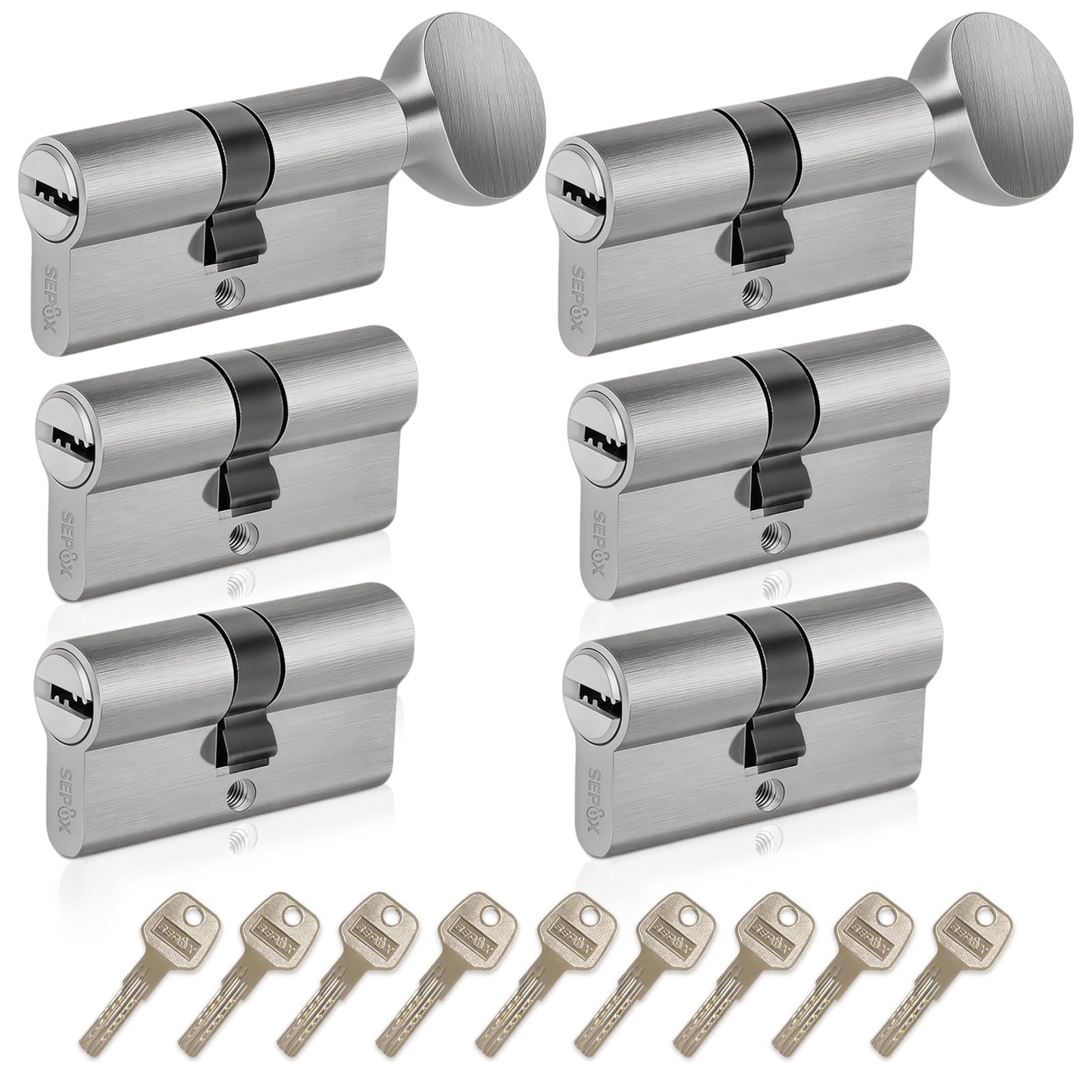 SEPOX Euro Cylinders Lock Set 4 Double + 2 Thumb-Turn Cylinders (Keyed Alike), 60mm(30/30),High Security 6 Pin, Alloy Casing Brass core Anti-Drill Anti-Pick Door Barrel for Home,Office