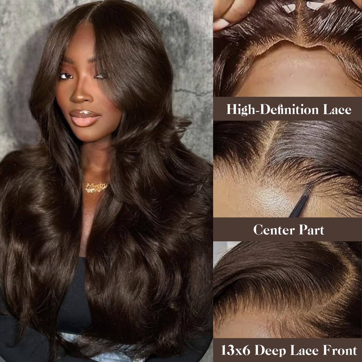 20 Inch Chocolate Brown Lace Front Wig Human Hair 200 Density 13x6 HD Lace Brown Wig Pre Cut Brown Body Wave Human Hair Wig with Baby Hair for Women
