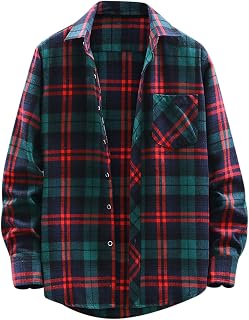 Checkered Sweatshirt Long Sleeve Button Down Plaid Shacket Mens Long Sleeve Flannel Plaid Shirts Button Down Regular Fit