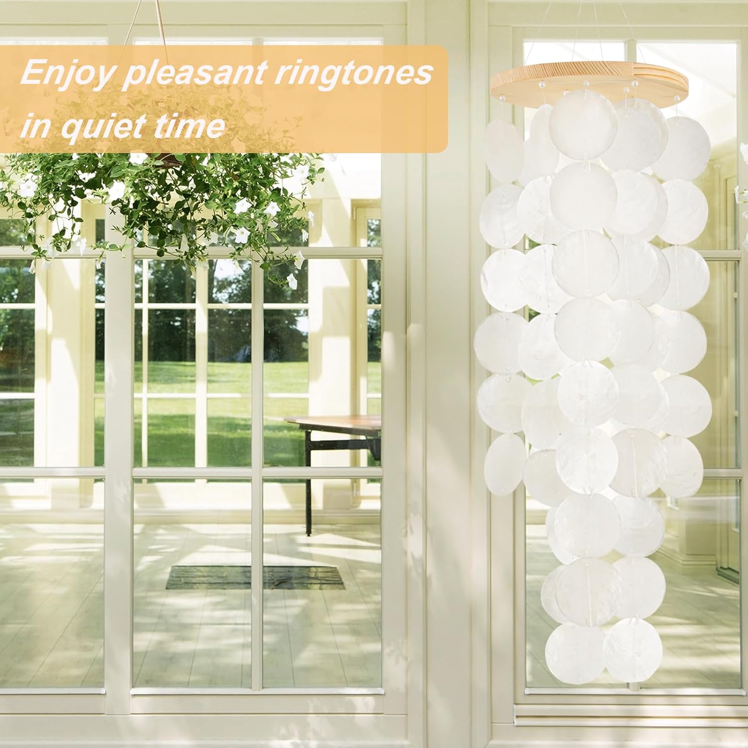 Wind Chimes for Outside - Handcrafted White Capiz Shells Windchime Coastal Style Decor for Indoor/Outdoors, Garden Decor, Great for Women, Wind Chimes Lovers and More - Image 5