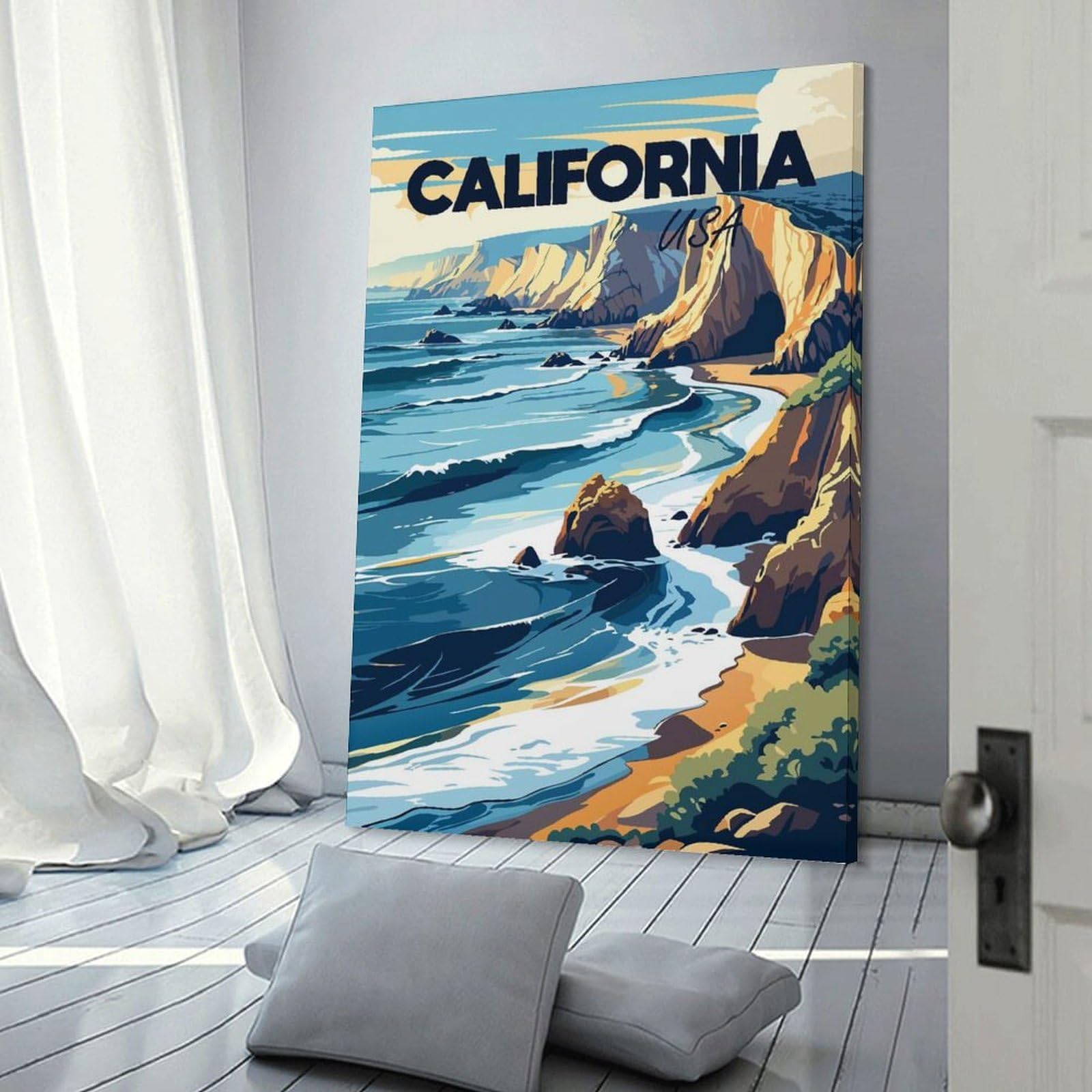 Junmoney California Coastline Travel Wall Art Print, 08x12inch(20x30cm), for Bedroom Decor, Cosy Corners Or Studios, Decorative Wall Art for Cosy Rooms