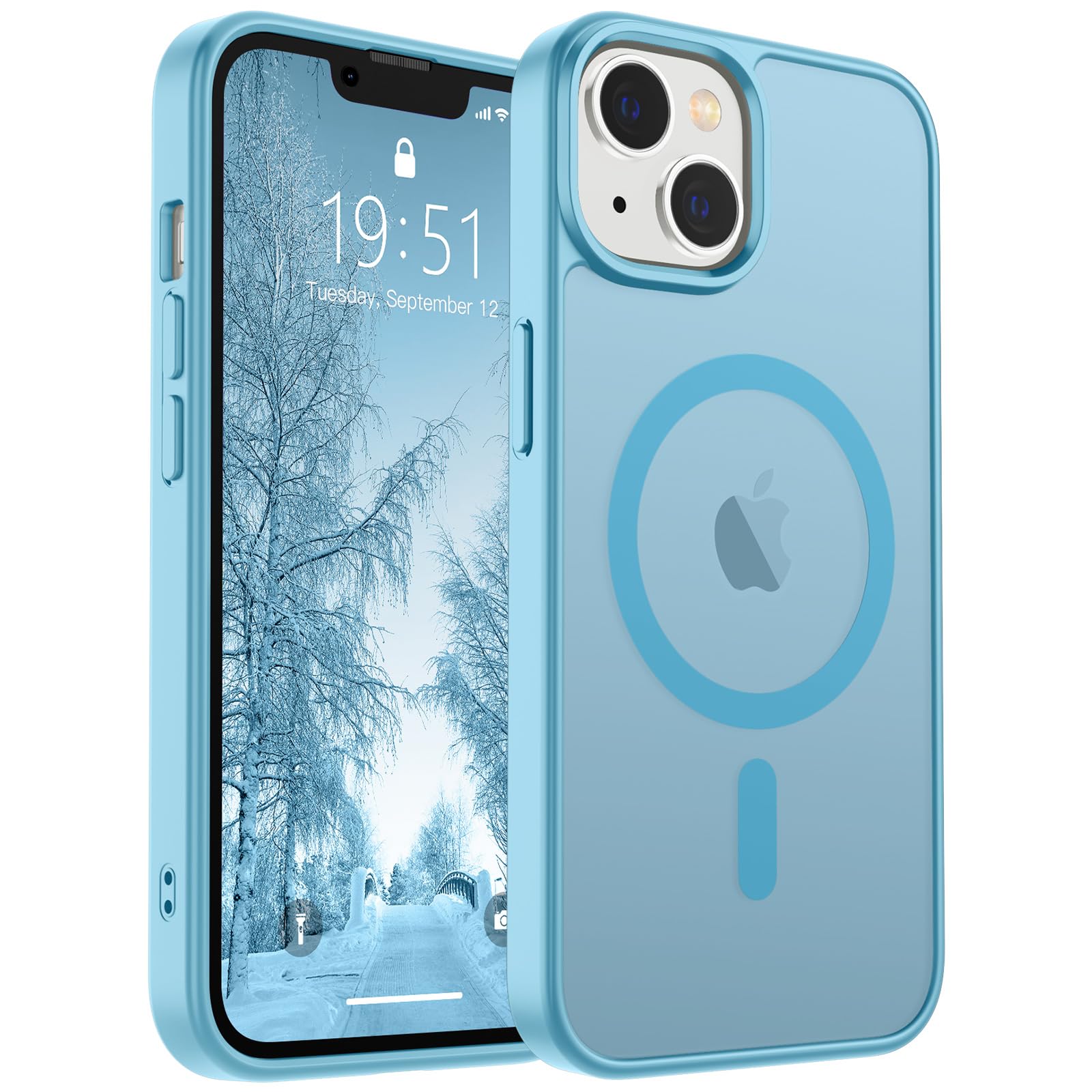 SUPFINE Magnetic for iPhone 15 Plus Case &amp; iPhone 14 Plus Case(Compatible with MagSafe)(Military Grade Drop Protection) Slim Translucent Shockproof Phone Case,Light Blue