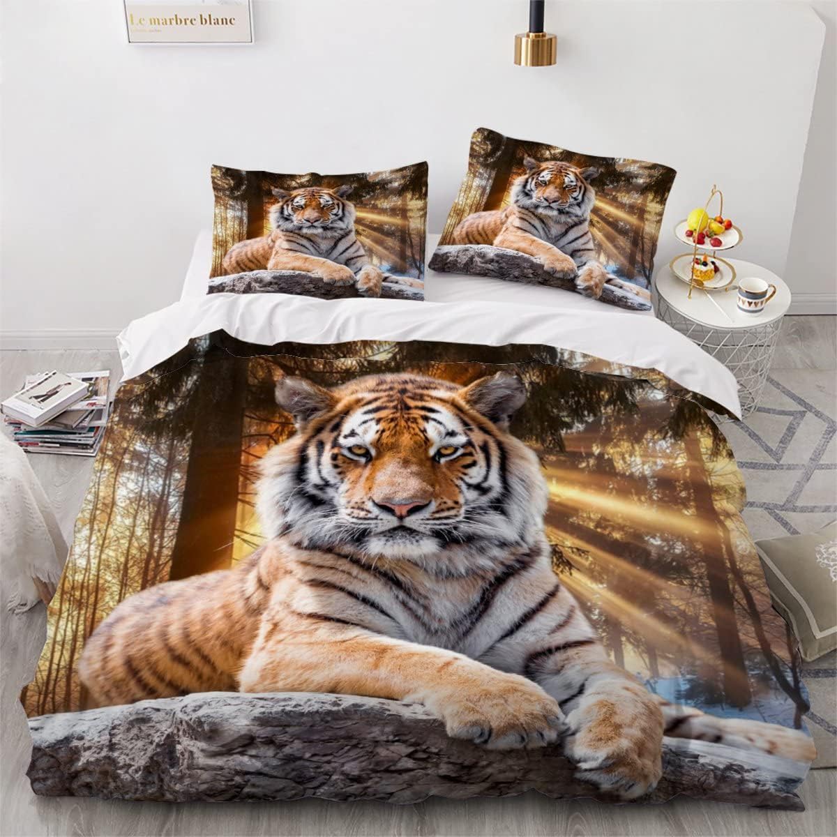 MEVASA Kids Bedding Set: Tiger Duvet Cover 3 Pieces /135x200 - Fluffy Microfiber, Hypoallergenic