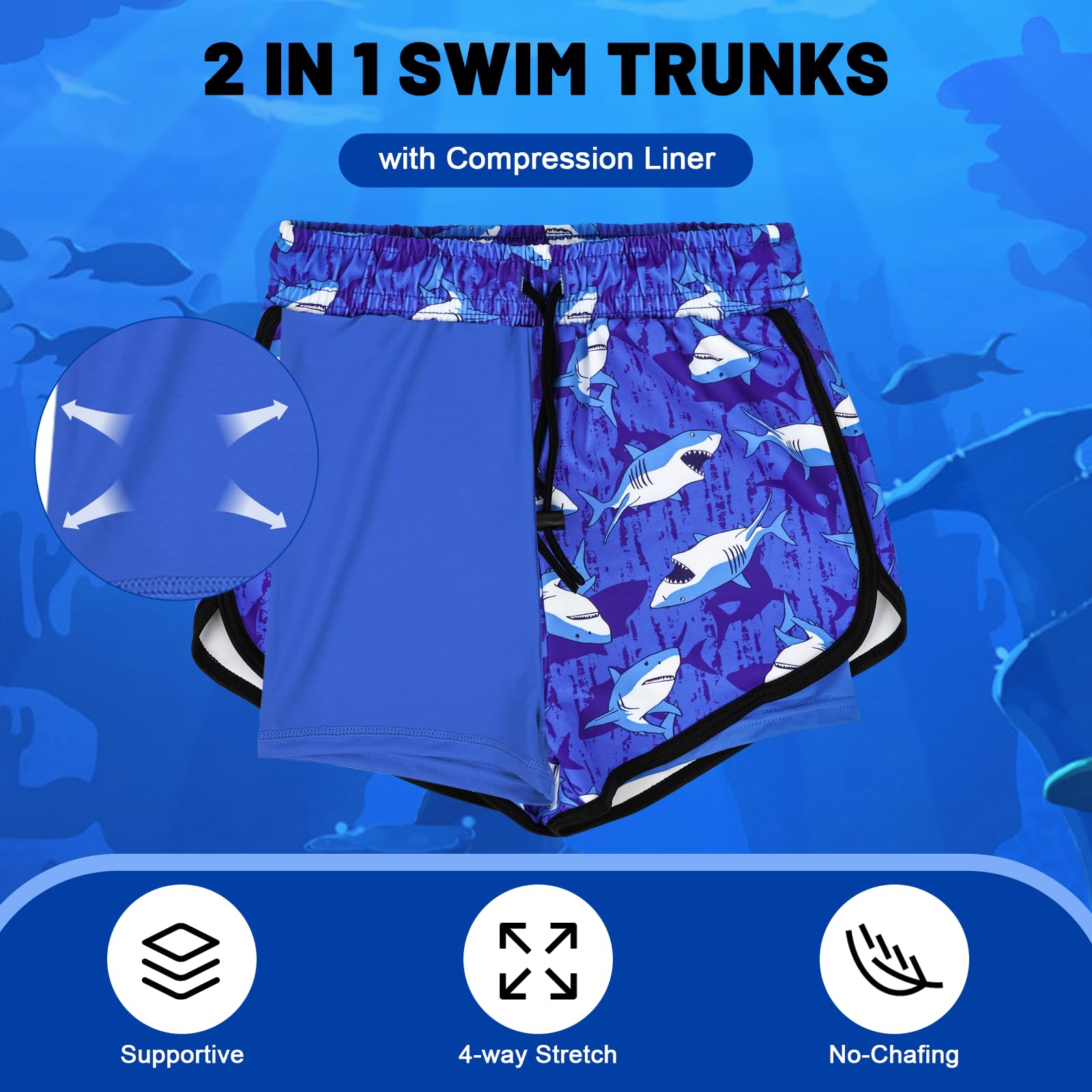 FLYISH DIRECT Maillot de Bain Garçon UPF 50+ avec Rash Vest à Manches Longues, Short de Bain avec Doublure de Compression, Costume de Bain Garçon Séchage Rapide et Extensible