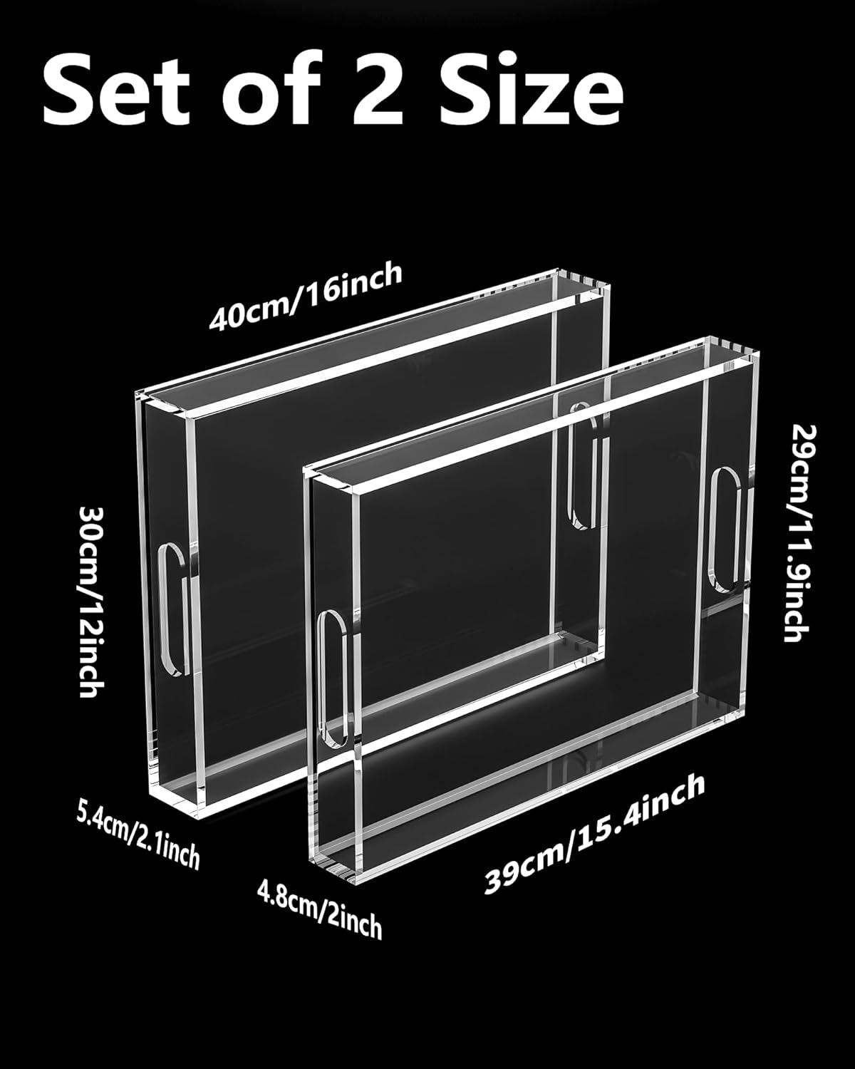 Acrylic Serving Tray Set of 2-16x12 & 15.4x11.9 Inch Clear Luxury Trays for Kitchen, Dining, Bathroom Organizer - Non-Slip, Scratch-Resistant, Spill-Proof Design - Ideal Gift for Housewarming, Parties - Image 5