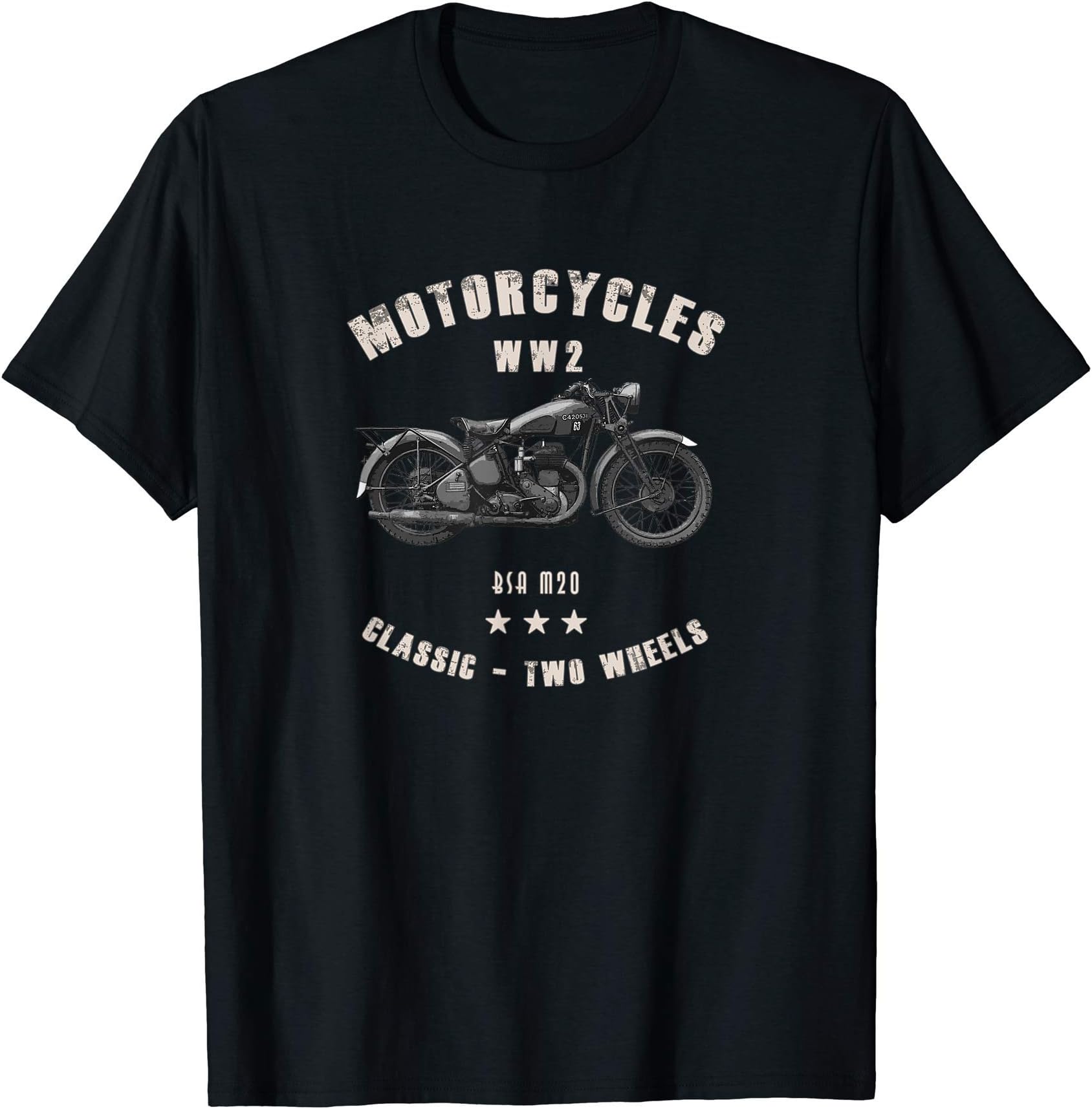Vintage Military MotorradBSA M20 Classic Motorcycle WW2 T-ShirtOEKO-TEX STANDARD 100