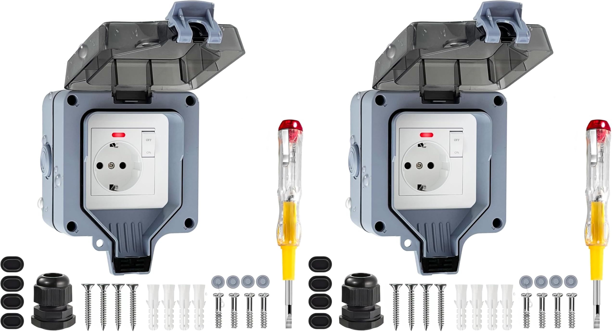Enchufe exterior IP66 con interruptor ideal para iluminar y proteger tu jardín (Pack de 2) 2