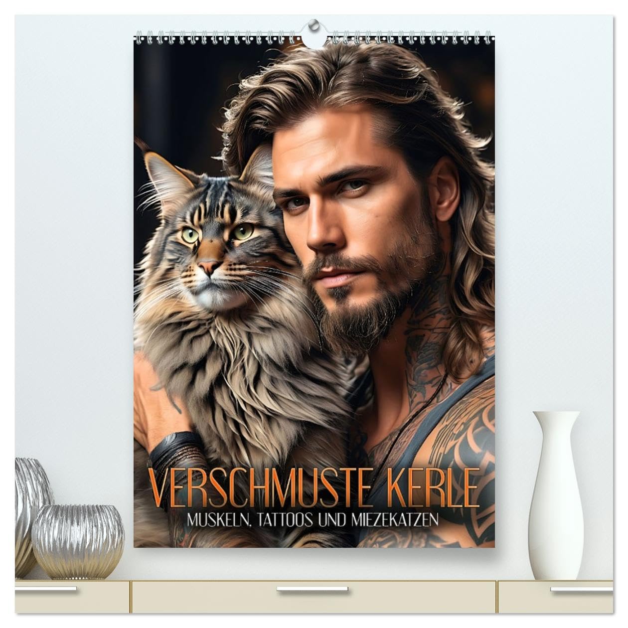 Verschmuste Kerle - Muskeln, Tattoos und Miezekatzen (hochwertiger Premium Wandkalender 2026 DIN A2 hoch), Kunstdruck in Hochglanz: Charmante Bilder ... unwiderstehlichen Samtpfoten (CALVENDO Tiere)